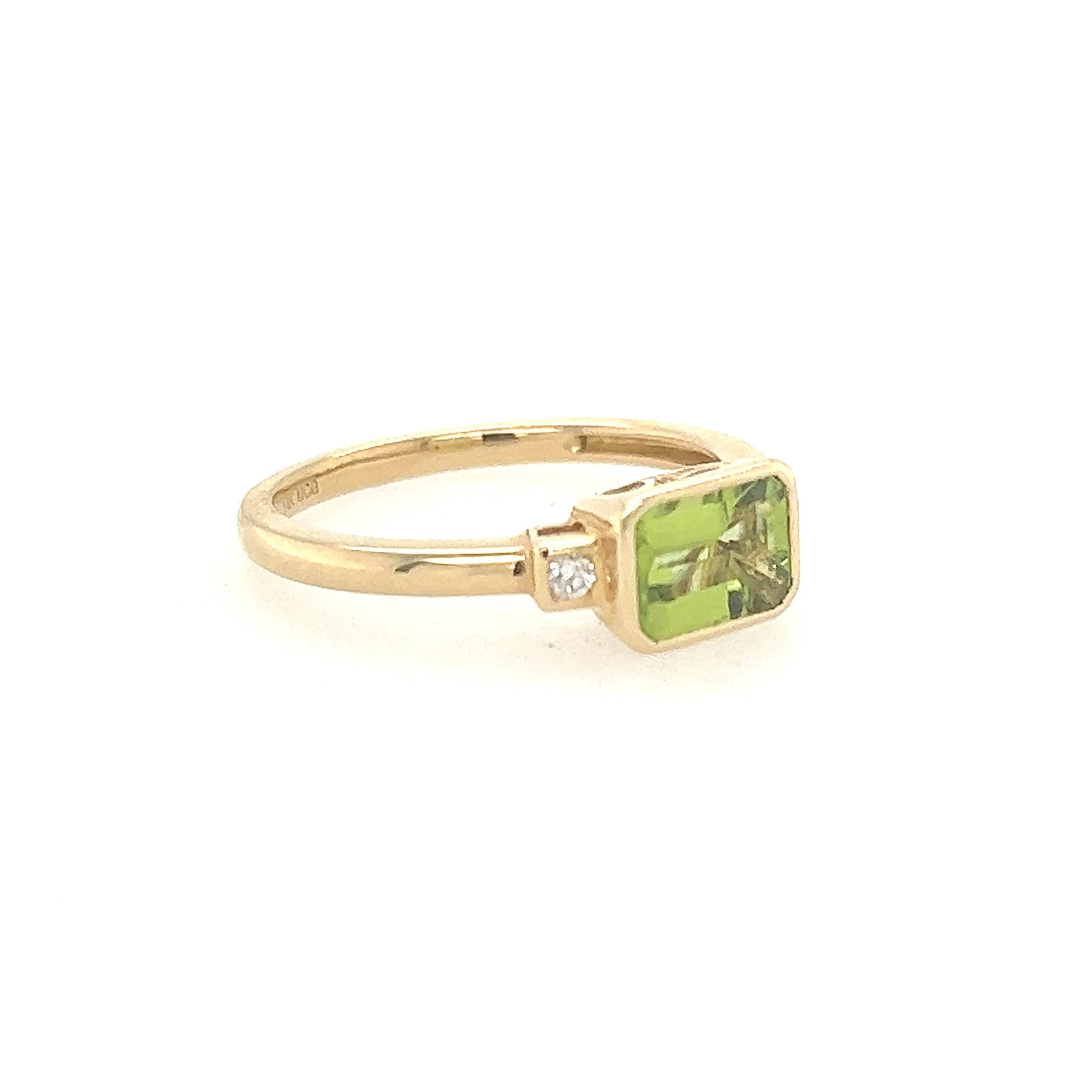 14K Yellow Gold Diamond And Peridot Minimal Ring