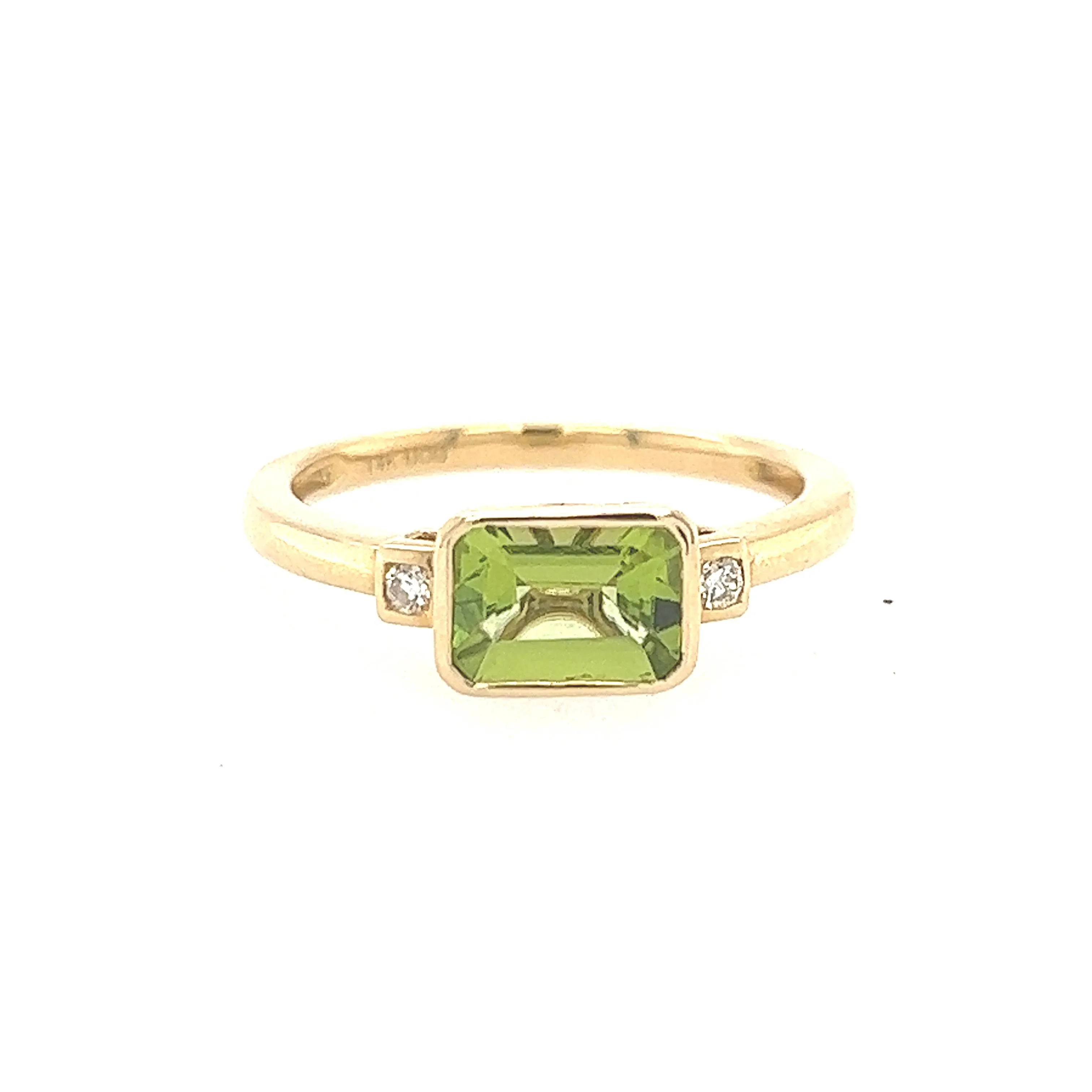 14K Yellow Gold Diamond And Peridot Minimal Ring