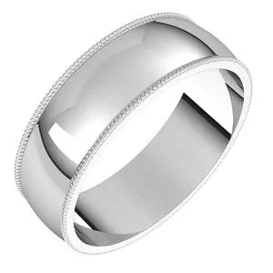 18K White 6 mm Milgrain Half Round Light Band Size 9.5