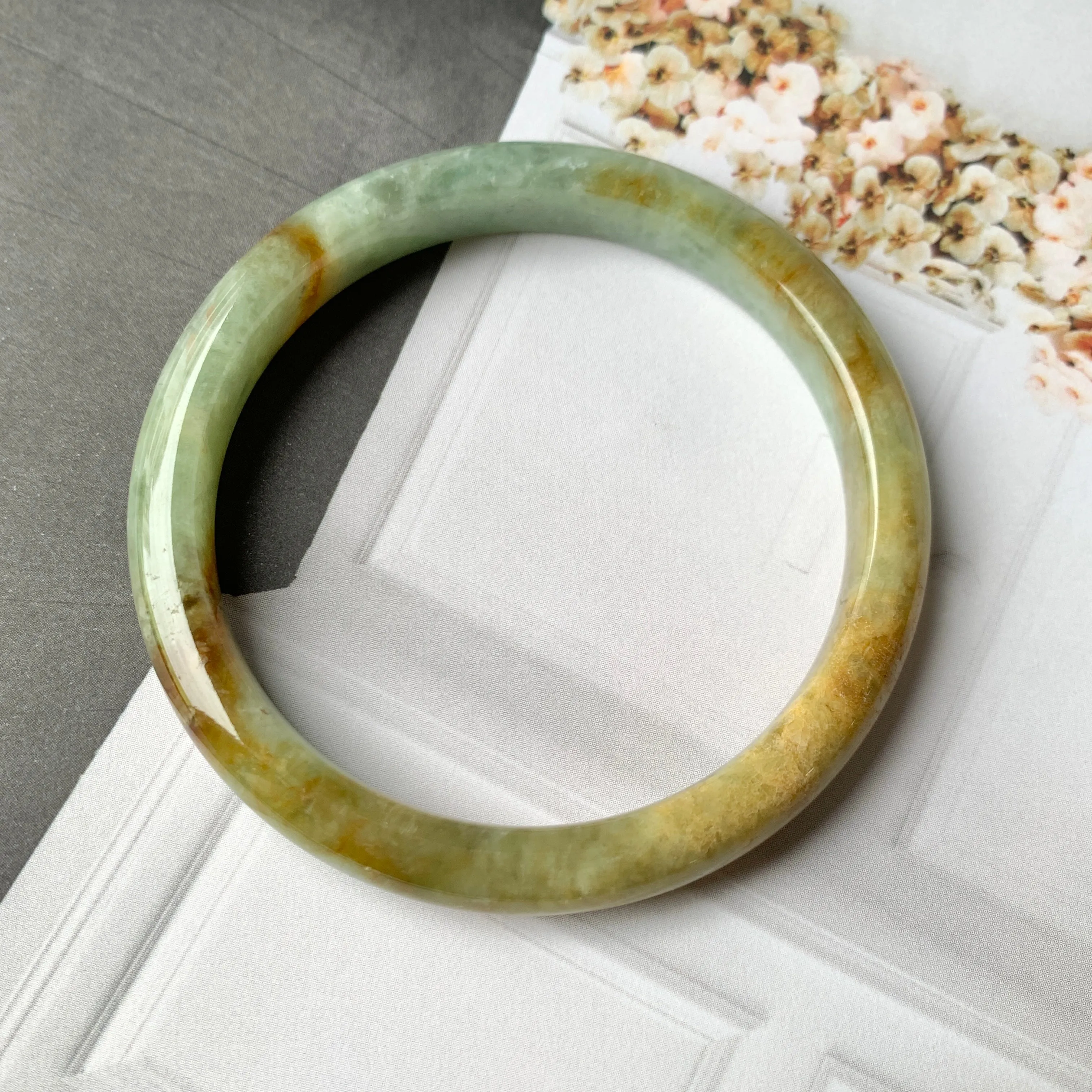 53.8mm A-Grade Natural  Earthy Tone Jadeite Modern Round Bangle No.330015