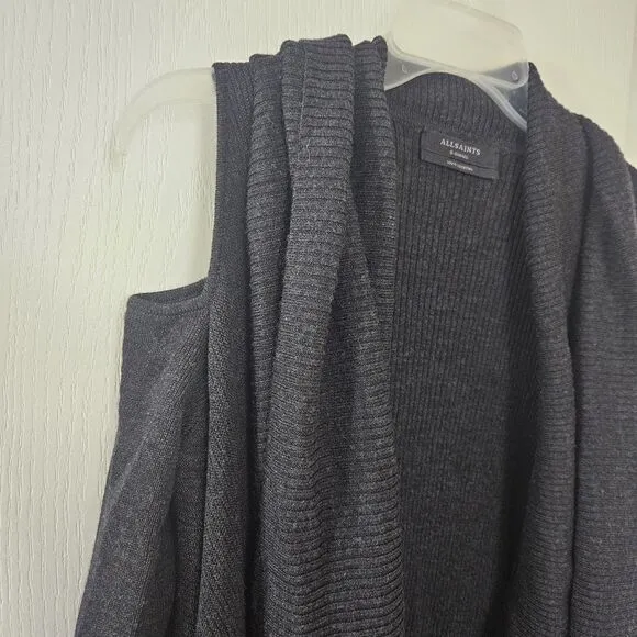 All Saints Cava Cardigan Merino Wool Women's XS Charcoal Fine Knit