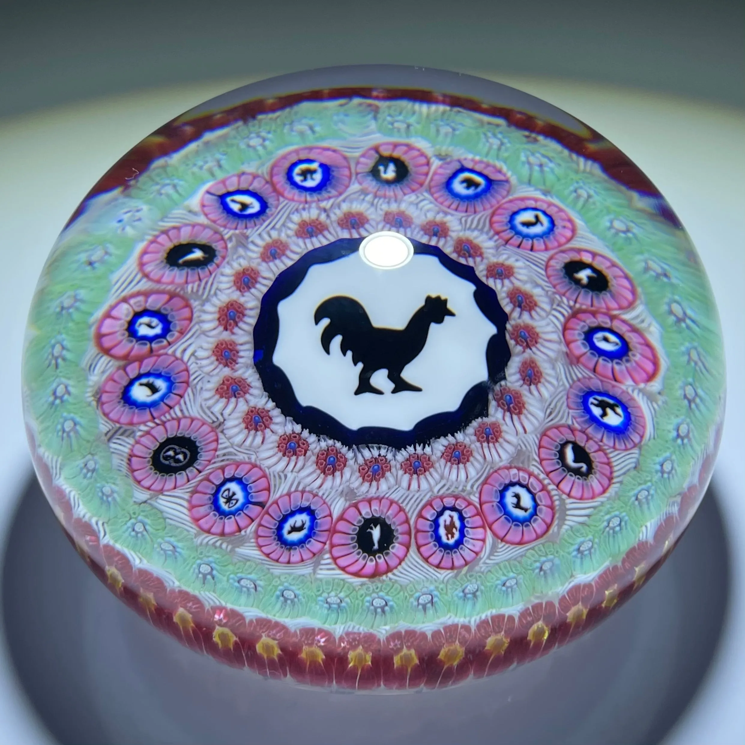 Baccarat 1971 LE Coq Noir Concentric Complex Millefiori & Silhouette Murrine with Large Rooster Gridel Cane