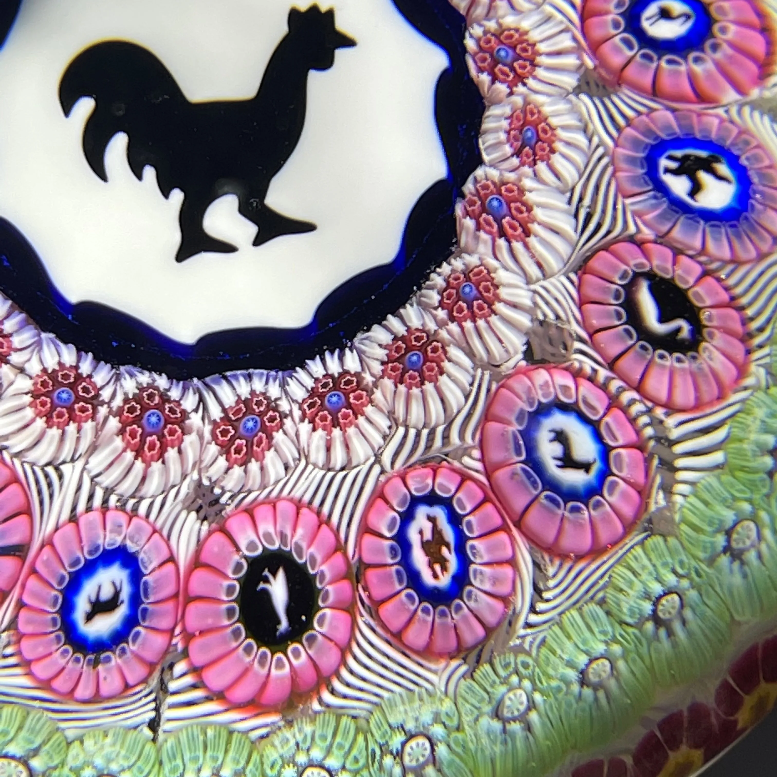 Baccarat 1971 LE Coq Noir Concentric Complex Millefiori & Silhouette Murrine with Large Rooster Gridel Cane