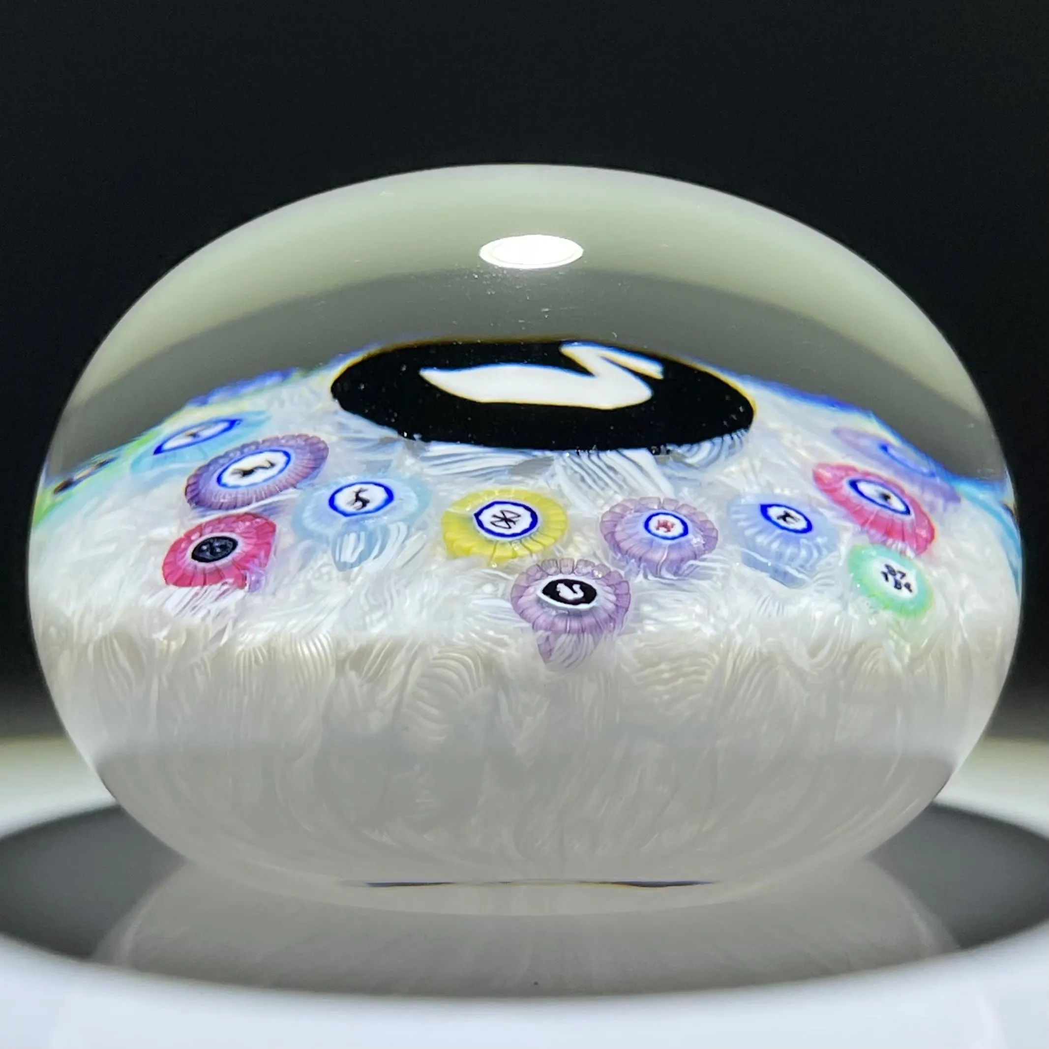 Baccarat 1974 Art Glass Paperweight Gridel Silhouette Millefiori Swan with Complex Millefiori