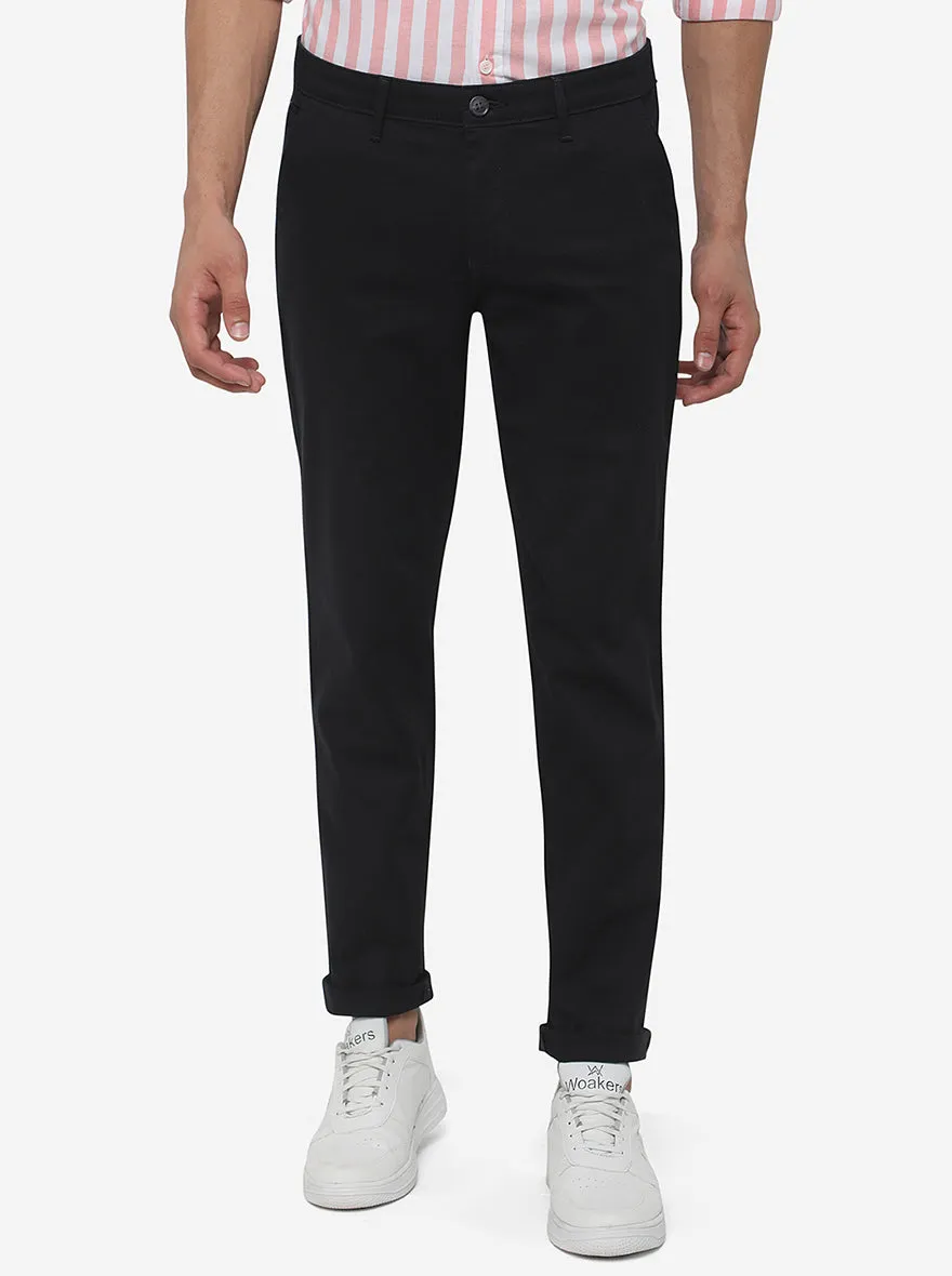 Black Solid Neo Fit Casual Trouser | Greenfibre