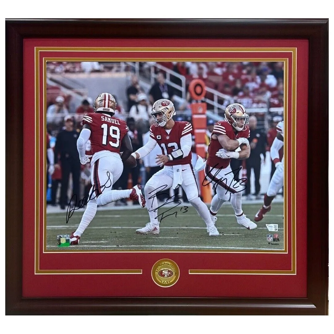 Brock Purdy Samuel McCaffrey Signed 16x20 Framed Photo 49ers Auto Fanatics COA