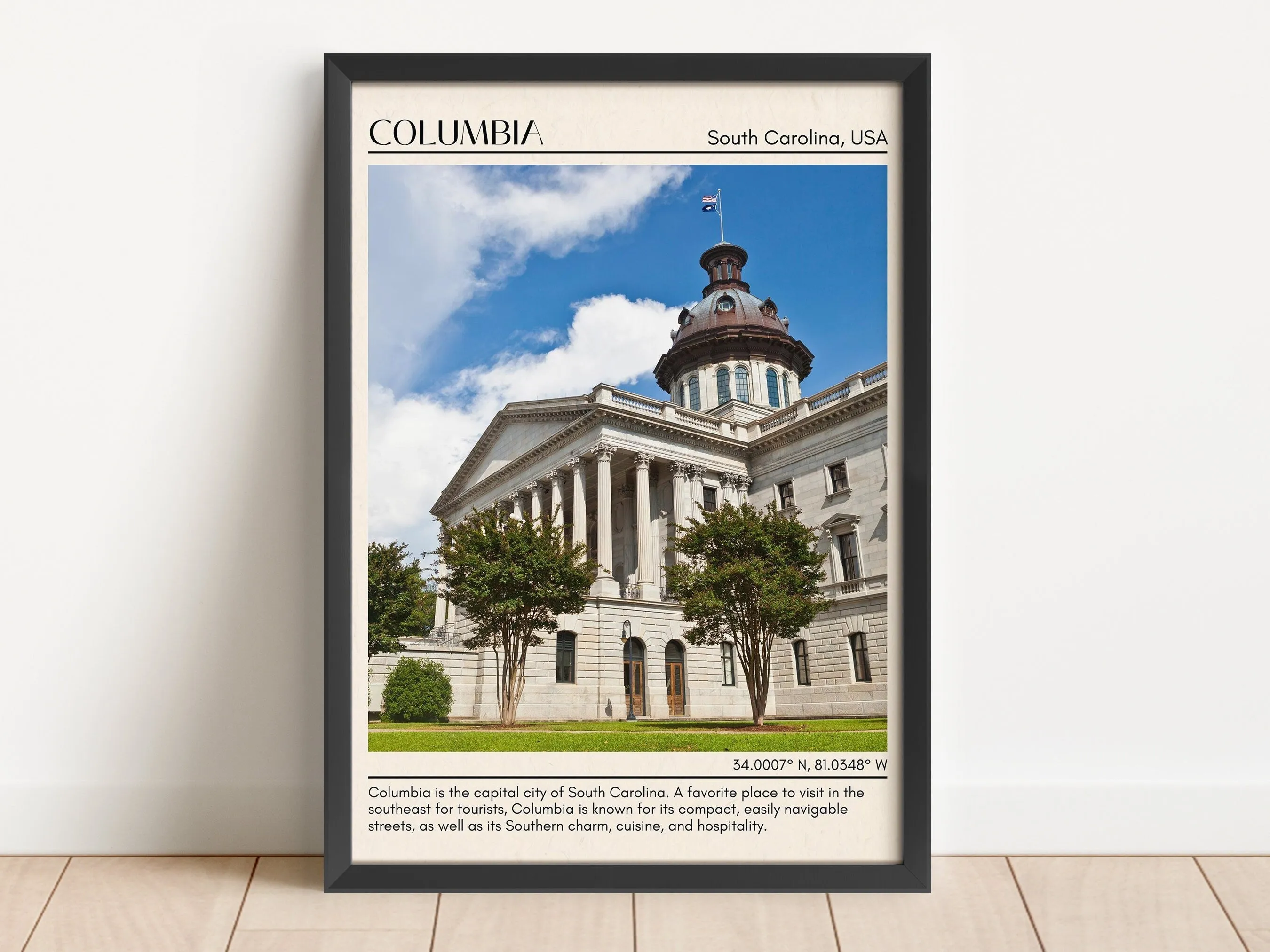 Columbia Minimal Wall Art, South Carolina, USA