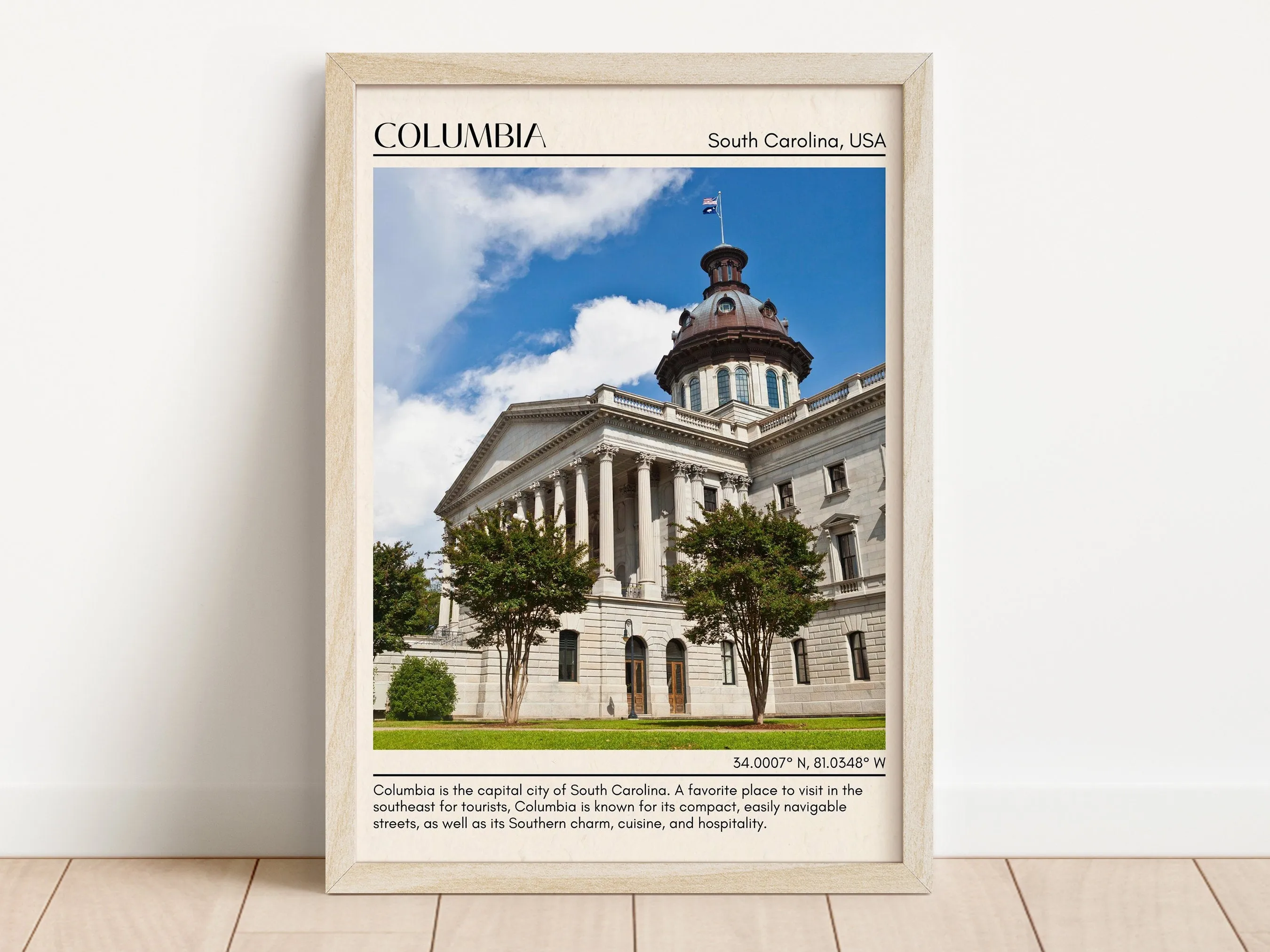 Columbia Minimal Wall Art, South Carolina, USA