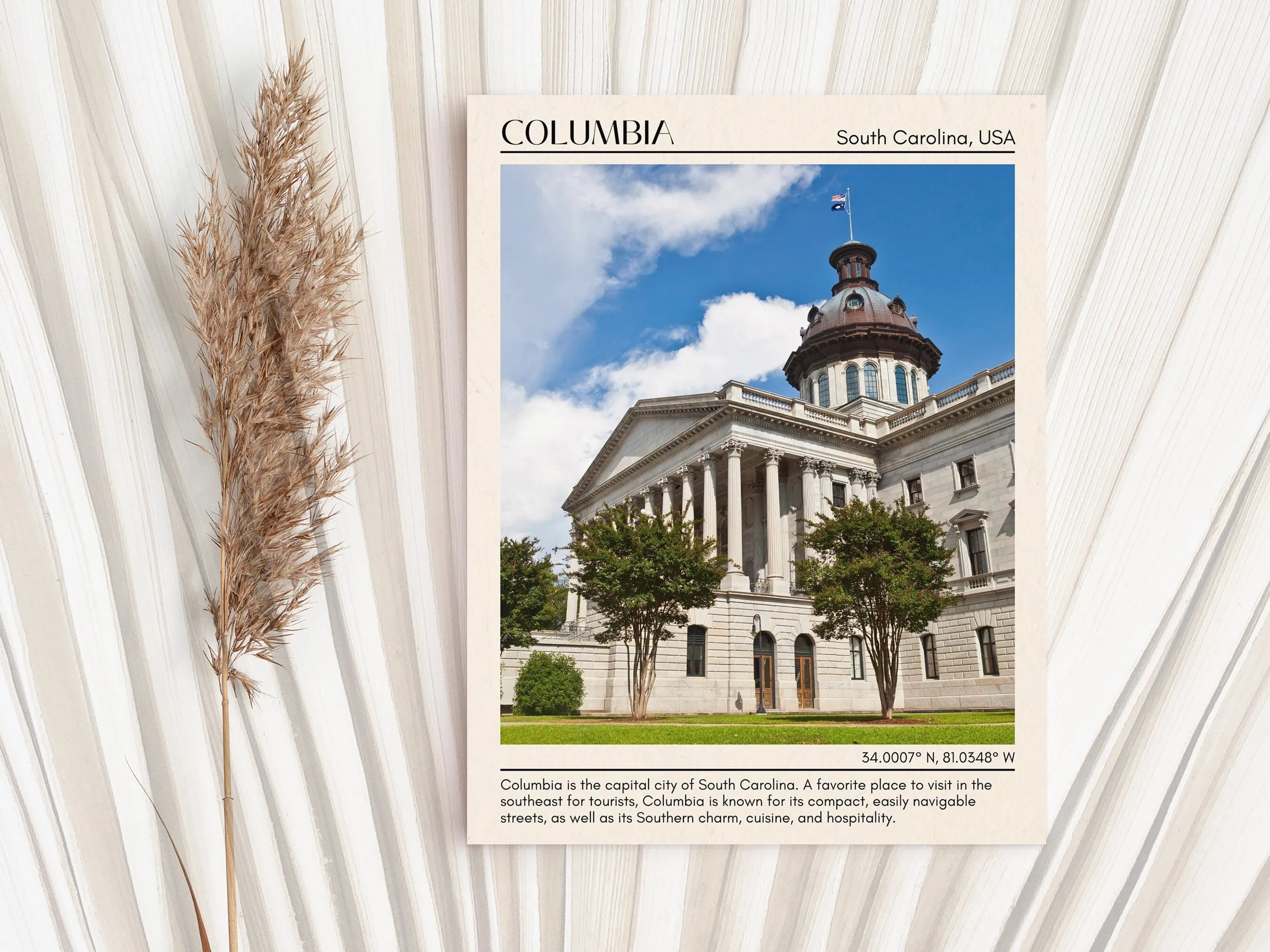 Columbia Minimal Wall Art, South Carolina, USA