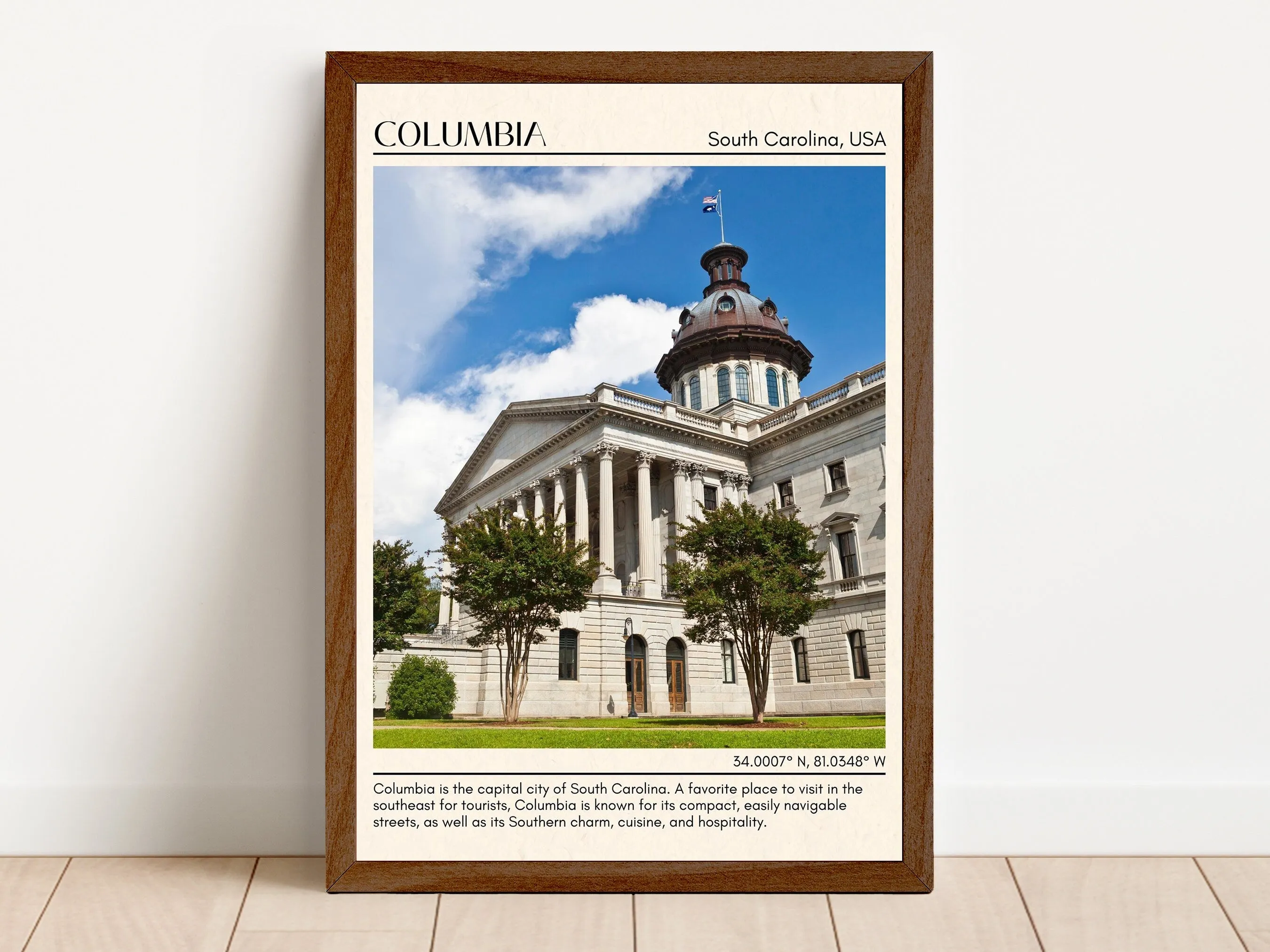 Columbia Minimal Wall Art, South Carolina, USA