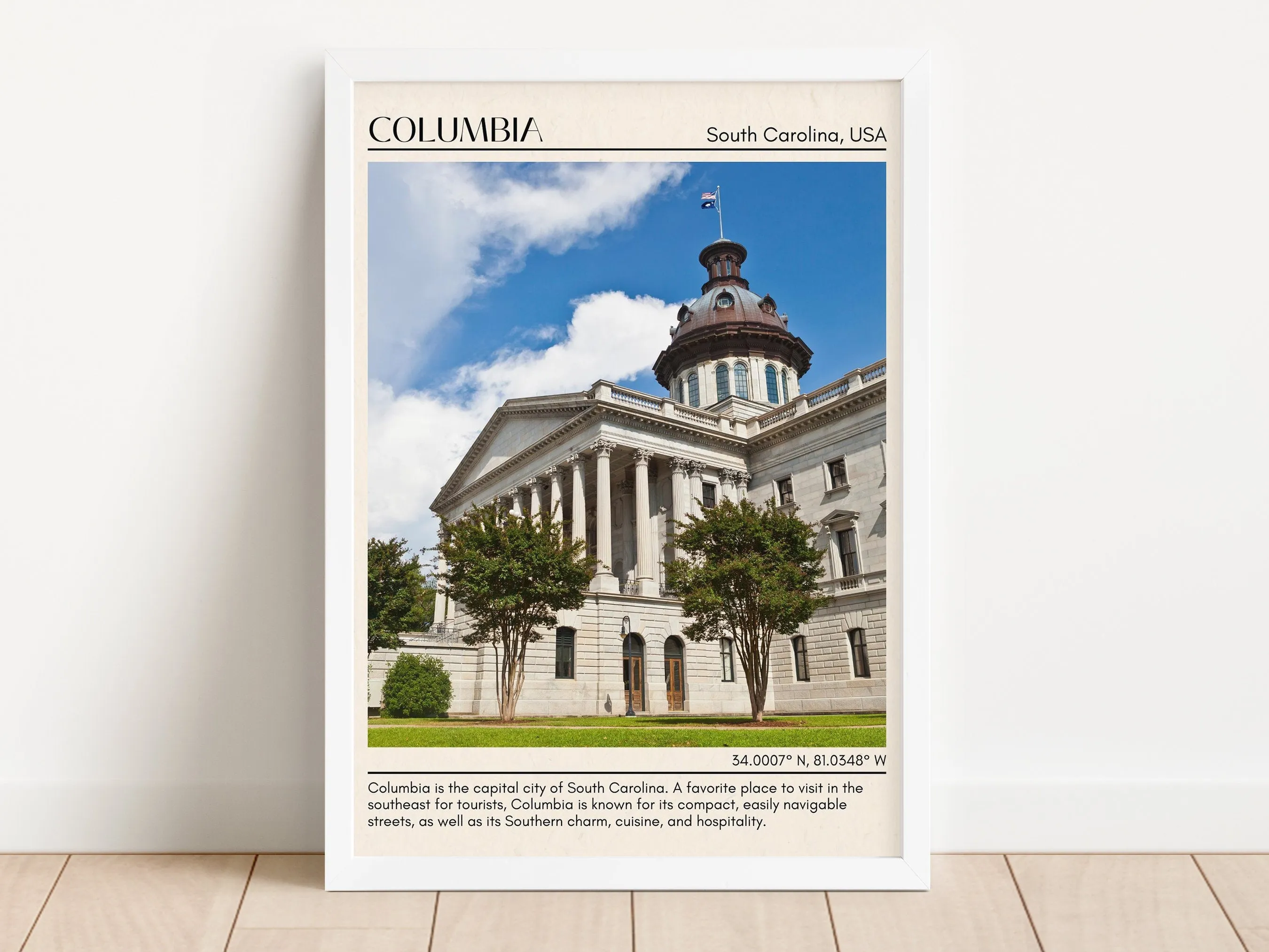 Columbia Minimal Wall Art, South Carolina, USA