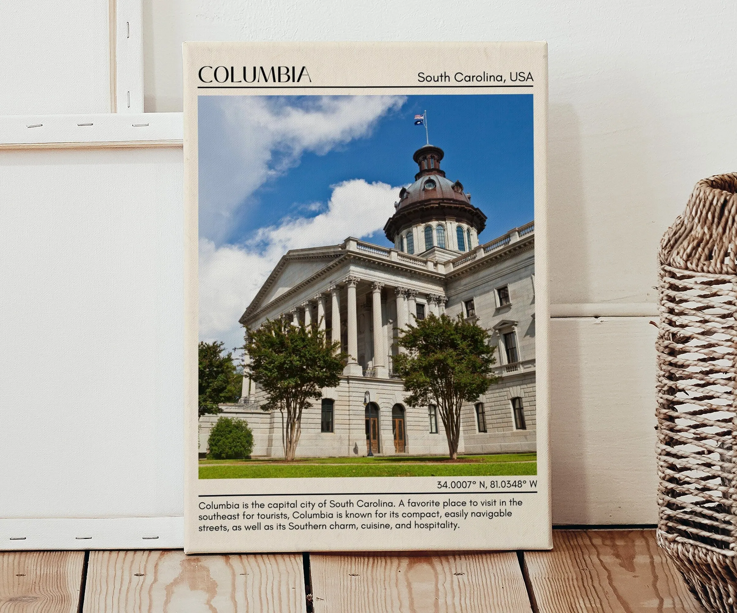 Columbia Minimal Wall Art, South Carolina, USA