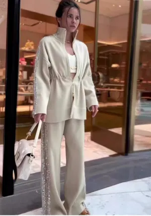 Effortlessly Luxe Drawstring Slim-Waist Top and Wide-Leg Trousers Set