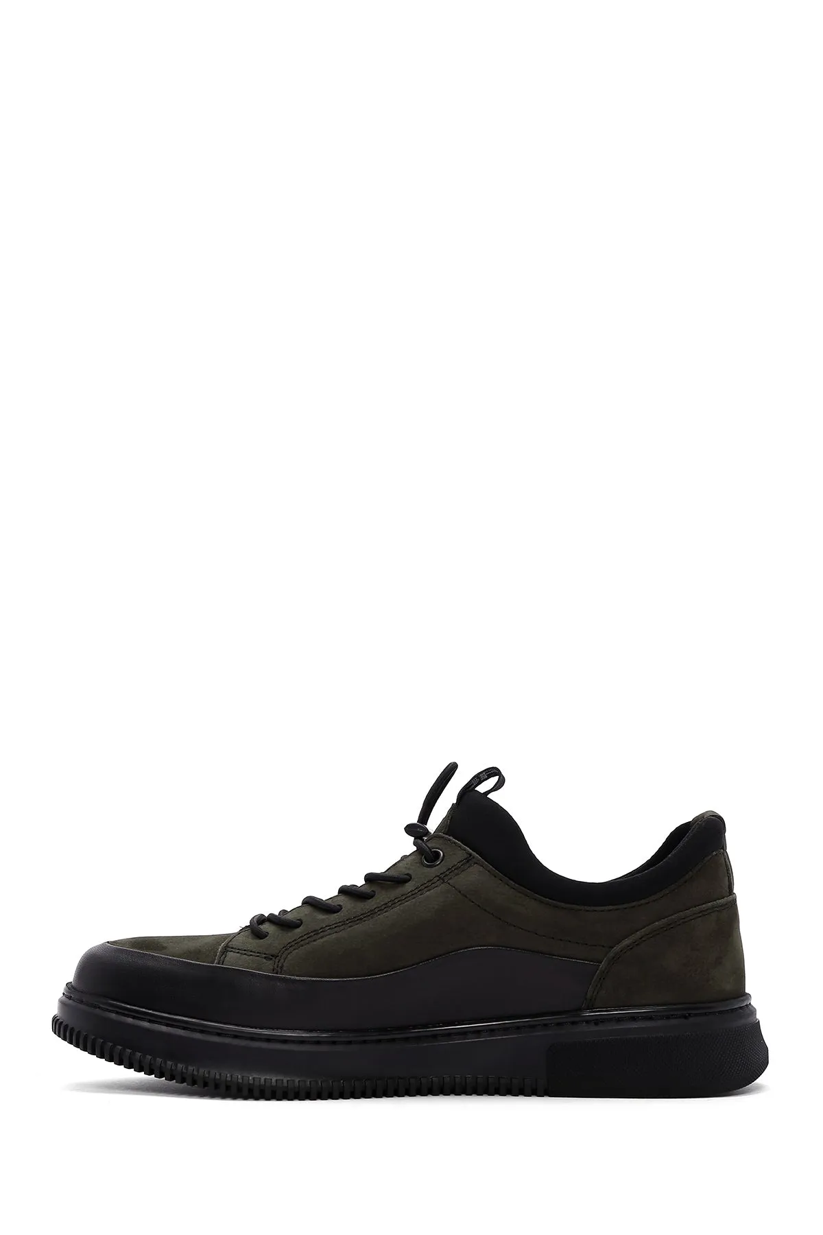 Erkek Haki Bağcıklı Nubuk Deri Casual Sneaker