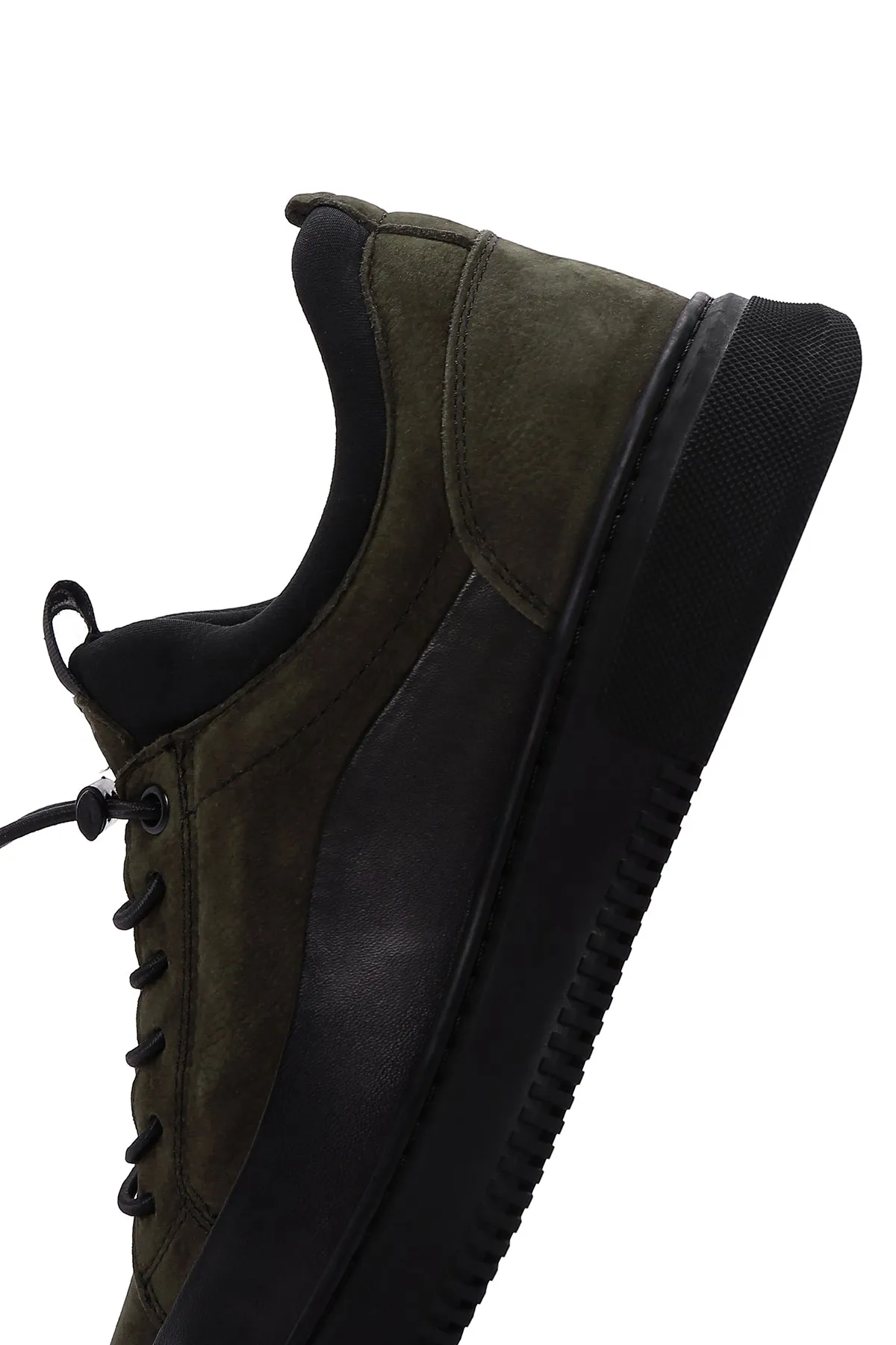 Erkek Haki Bağcıklı Nubuk Deri Casual Sneaker