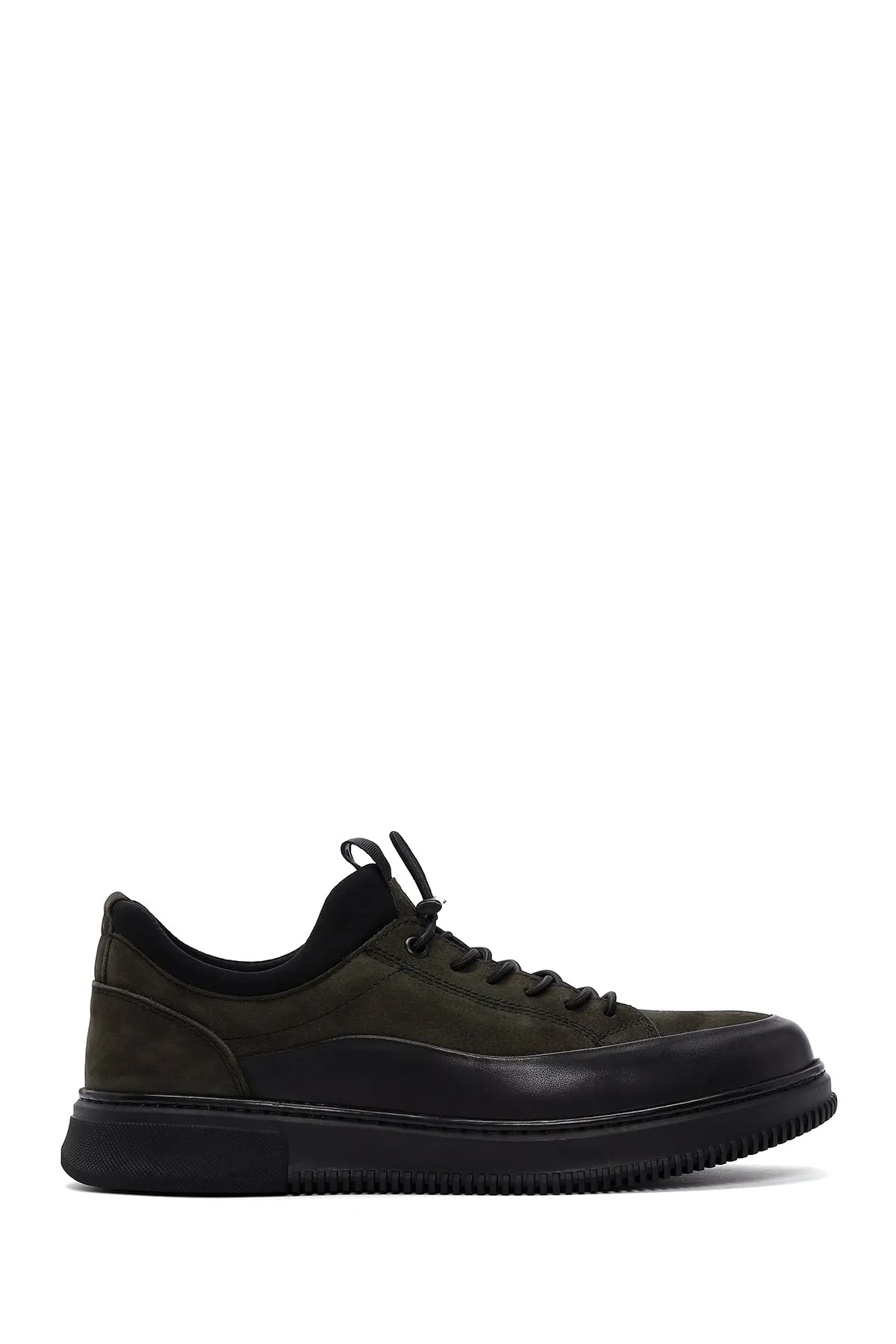 Erkek Haki Bağcıklı Nubuk Deri Casual Sneaker