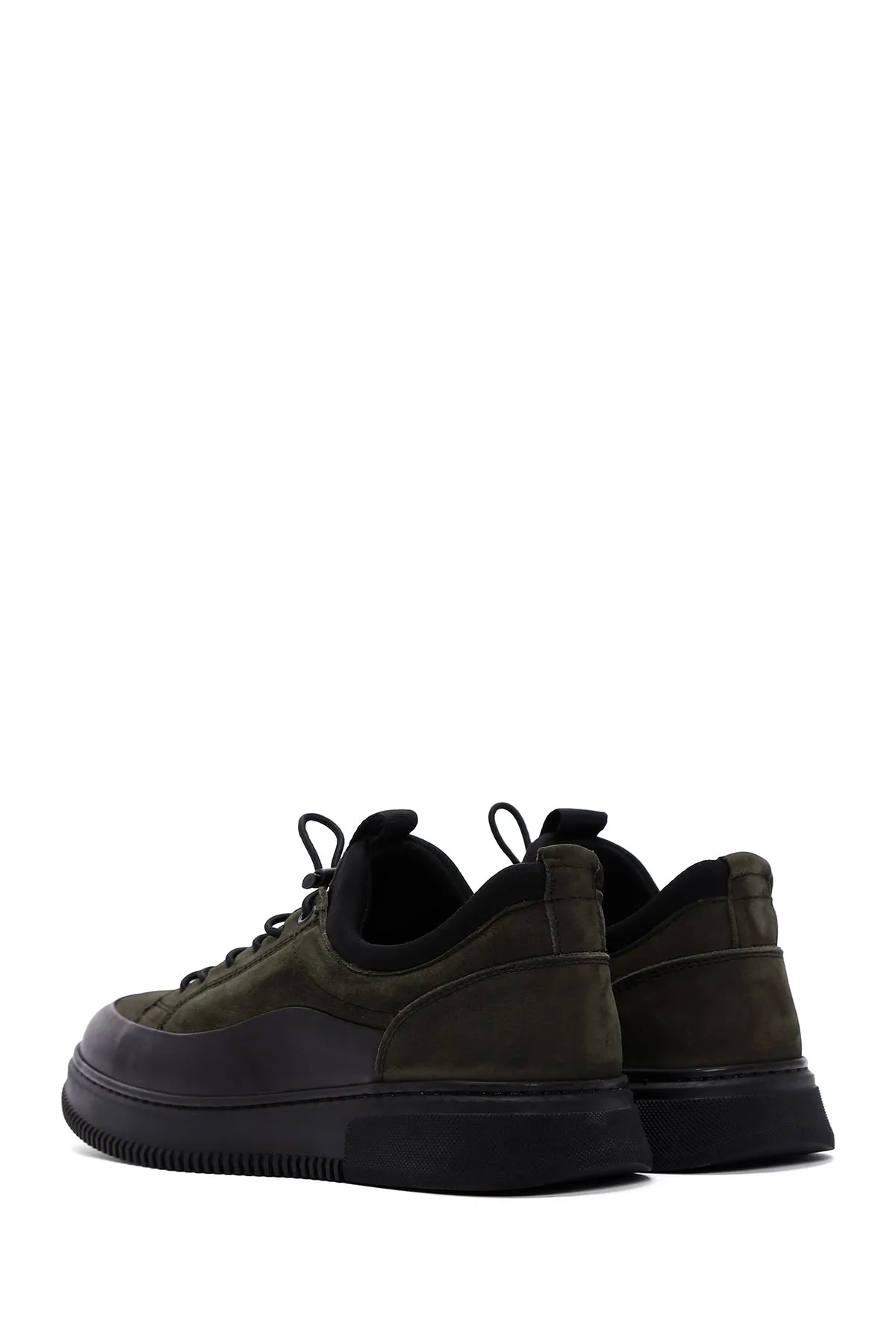 Erkek Haki Bağcıklı Nubuk Deri Casual Sneaker