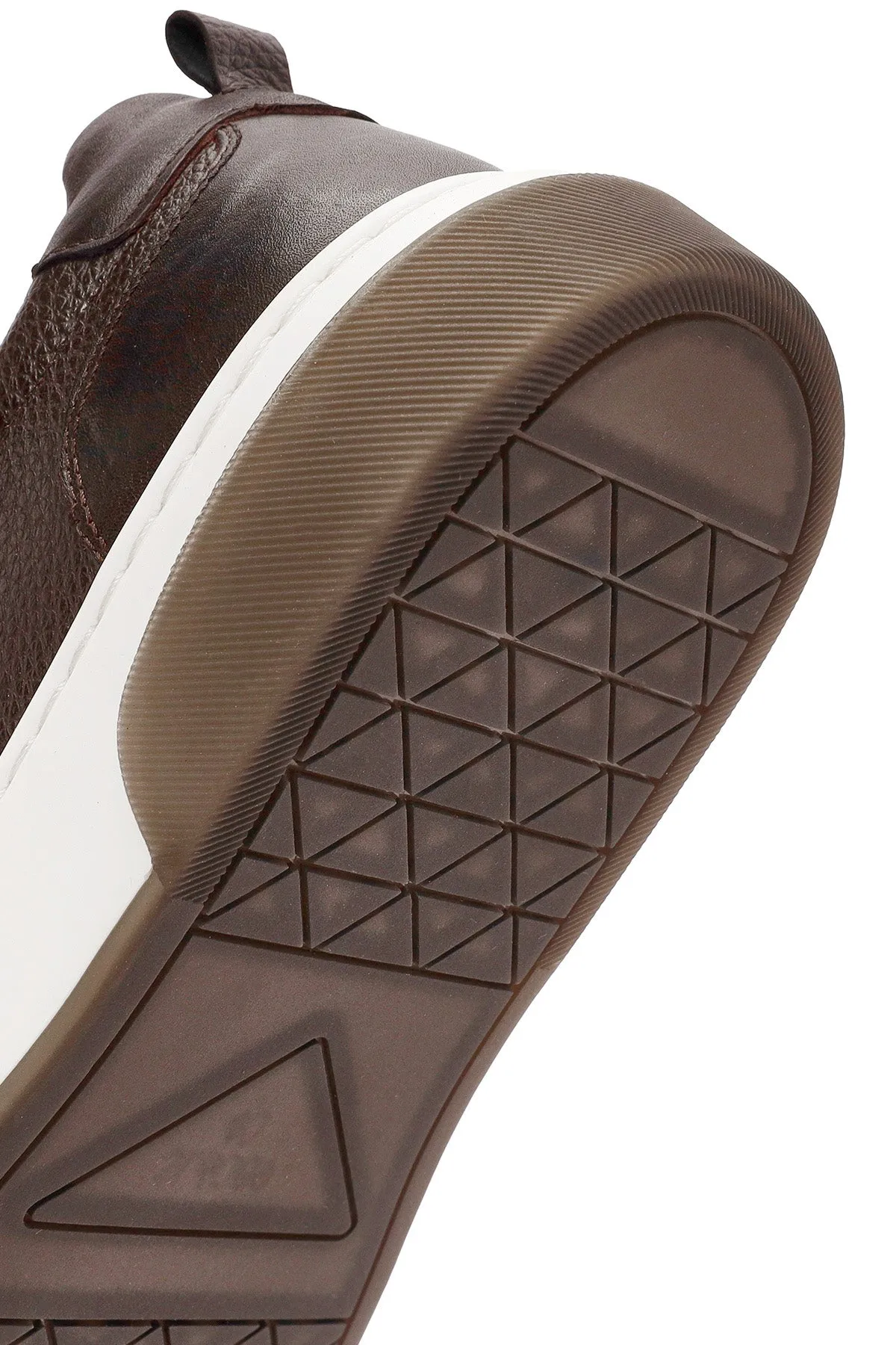 Erkek Kahverengi Bağcıklı Kalın Tabanlı Deri Sneaker