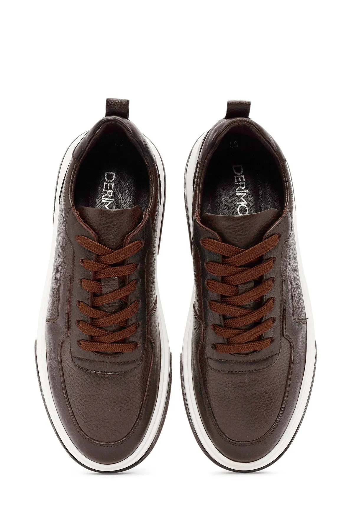 Erkek Kahverengi Bağcıklı Kalın Tabanlı Deri Sneaker