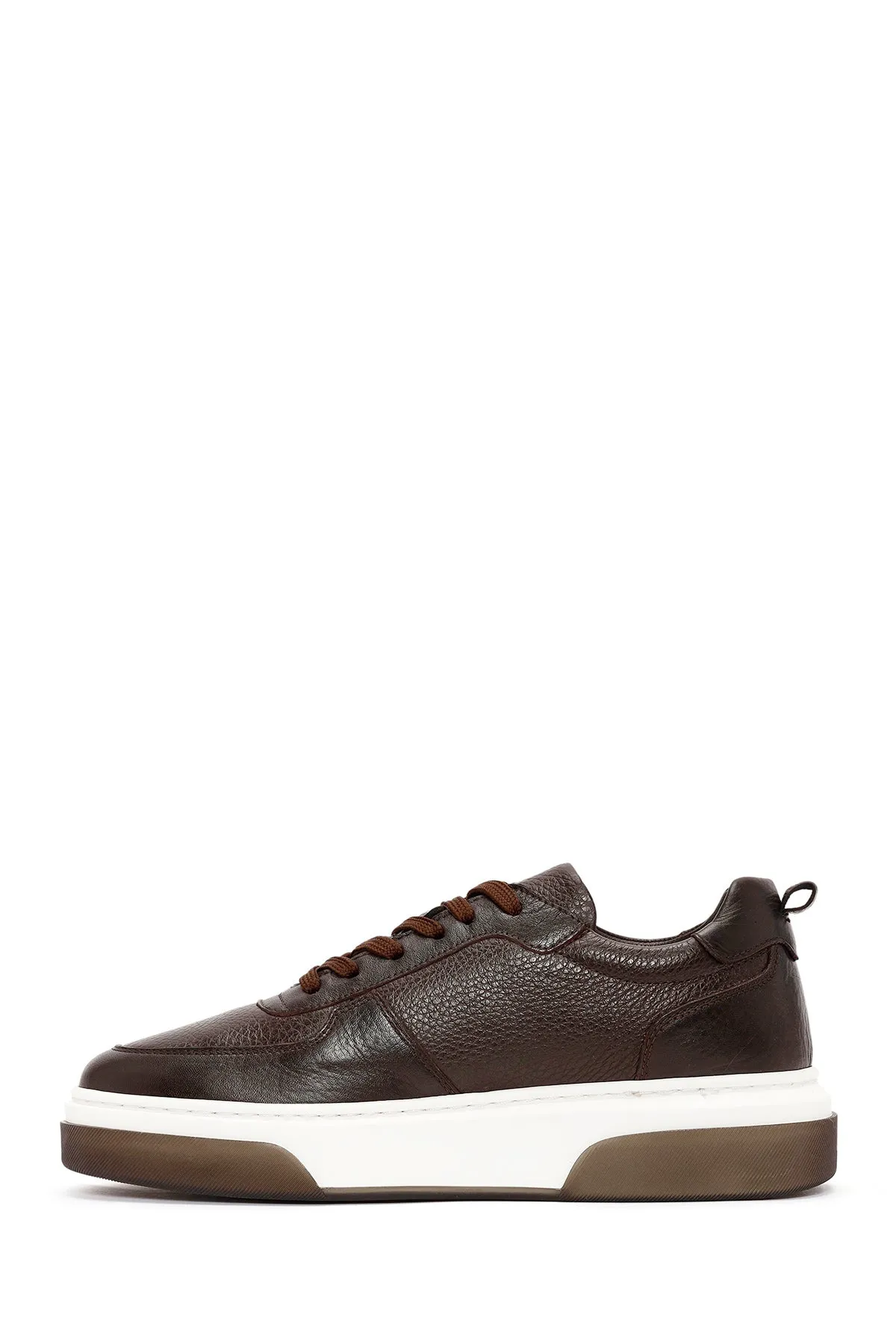 Erkek Kahverengi Bağcıklı Kalın Tabanlı Deri Sneaker