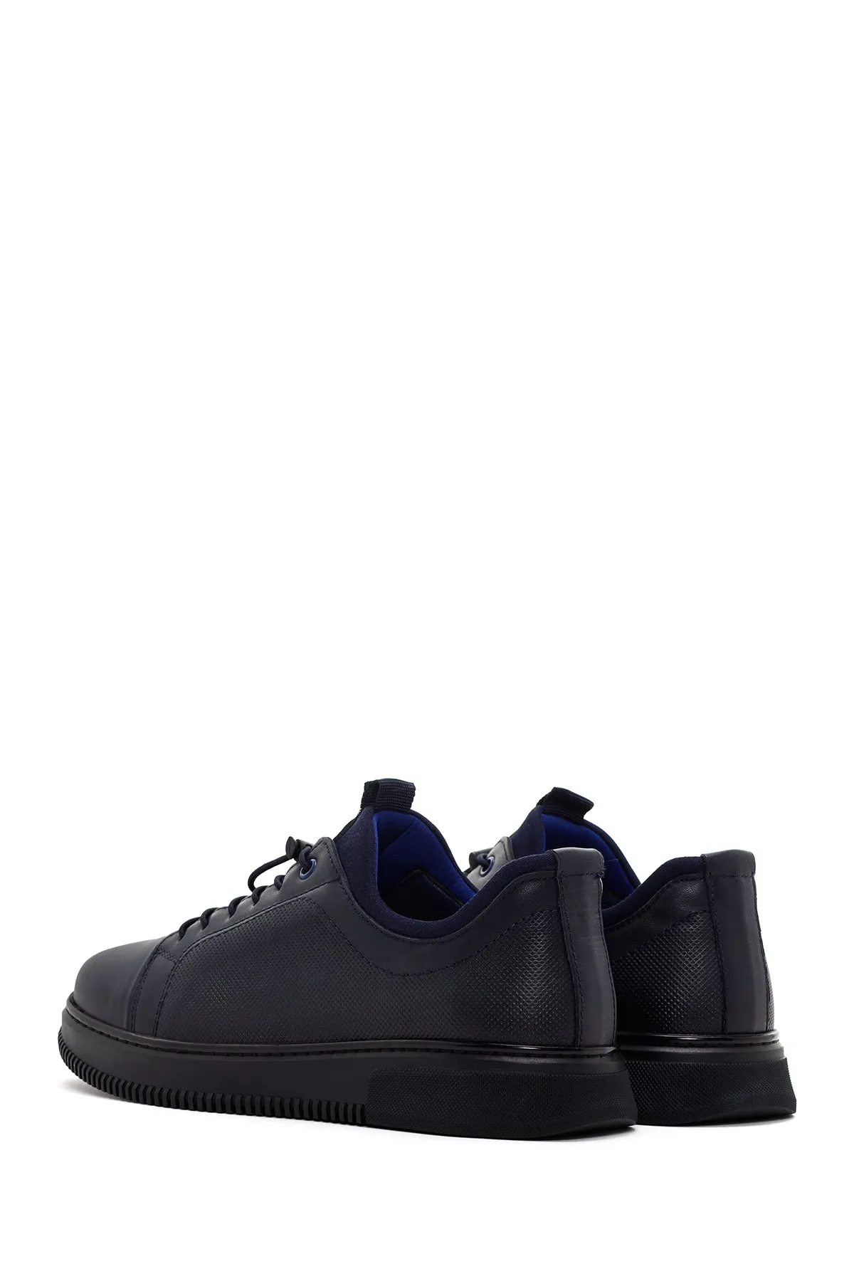 Erkek Lacivert Bağcıklı Deri Sneaker