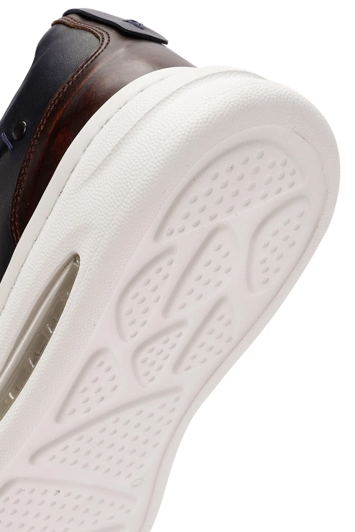 Erkek Lacivert Bağcıklı Kalın Tabanlı Deri Sneaker