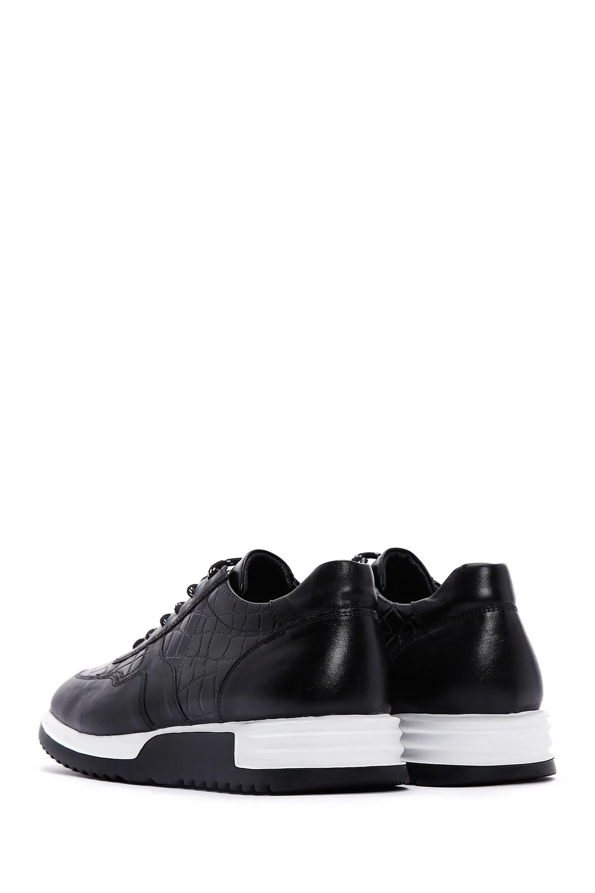 Erkek Siyah Bağcıklı Deri Casual Sneaker