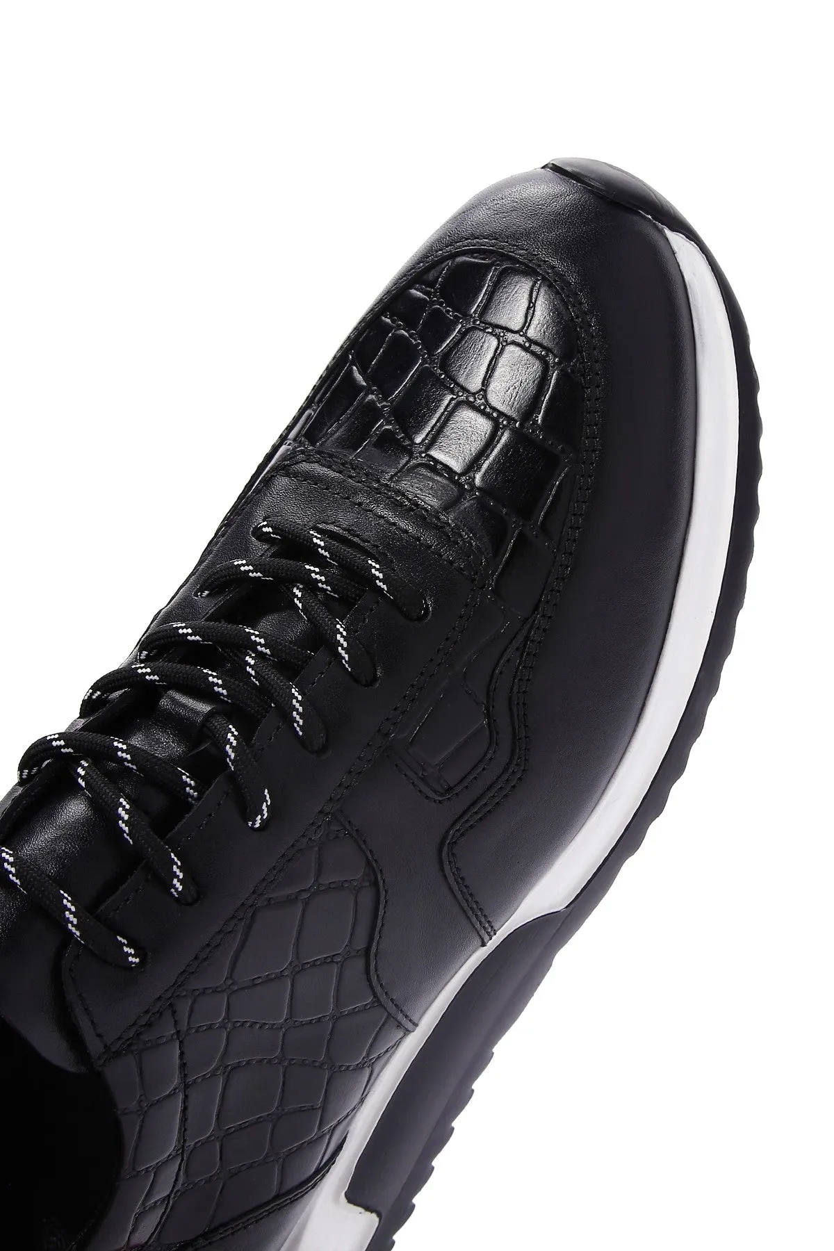 Erkek Siyah Bağcıklı Deri Casual Sneaker