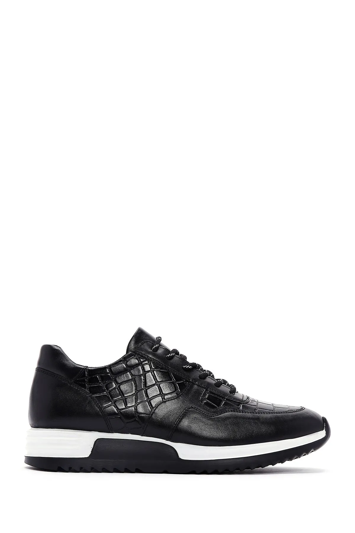 Erkek Siyah Bağcıklı Deri Casual Sneaker