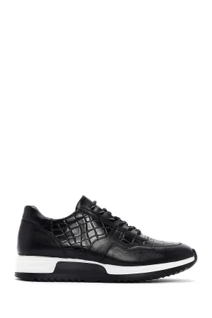 Erkek Siyah Bağcıklı Deri Casual Sneaker