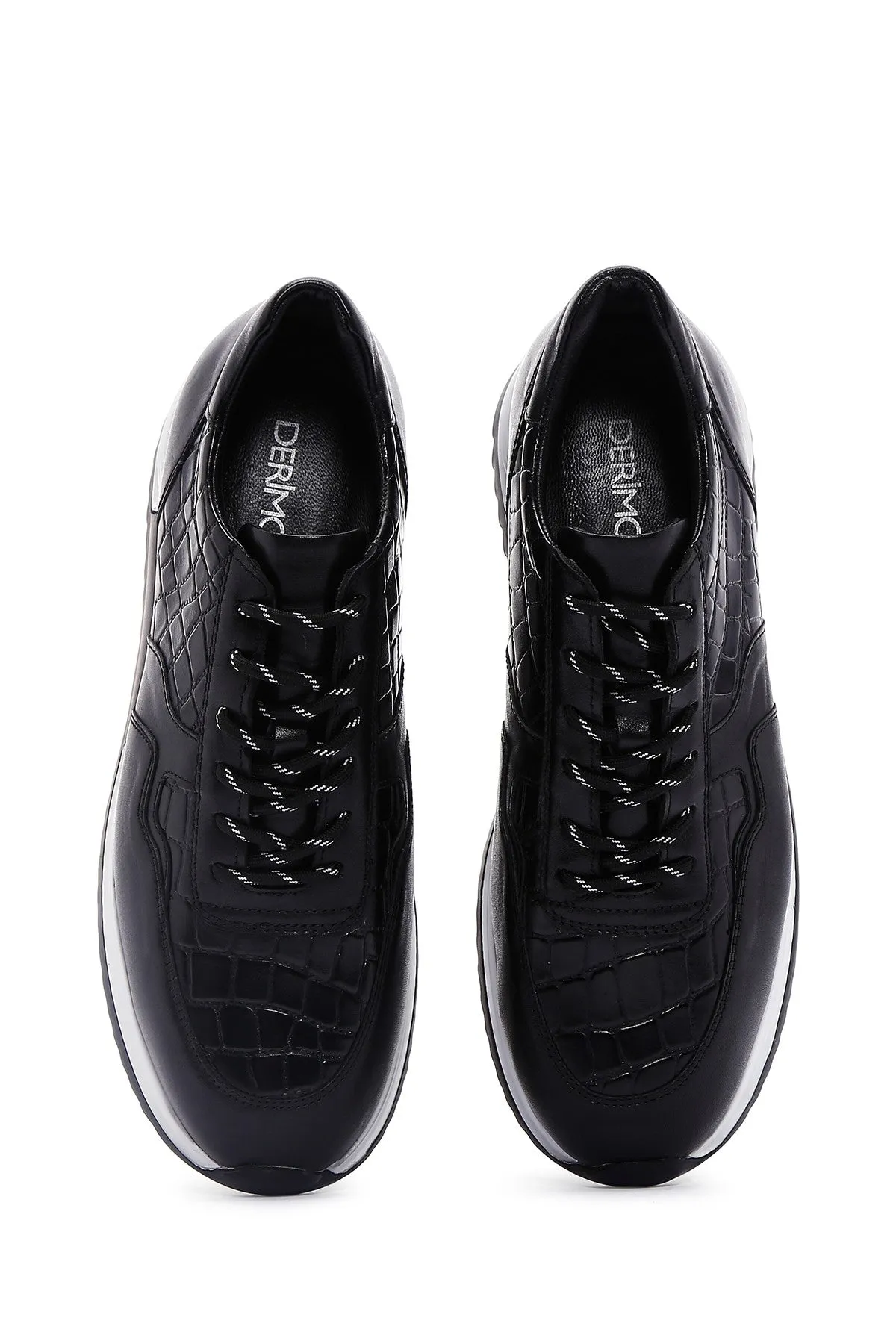 Erkek Siyah Bağcıklı Deri Casual Sneaker