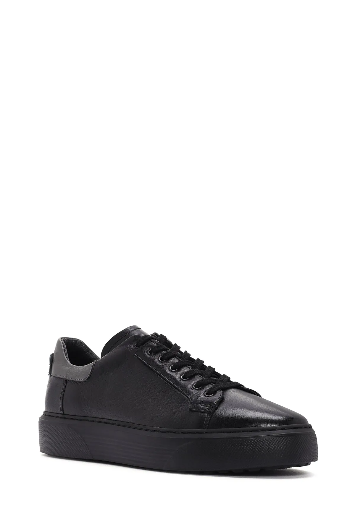 Erkek Siyah Bağcıklı Deri Sneaker