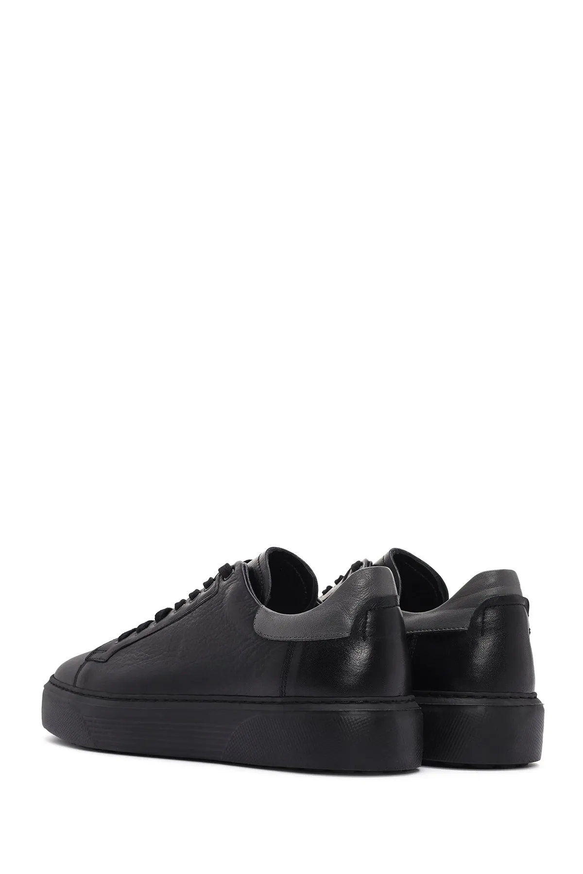 Erkek Siyah Bağcıklı Deri Sneaker