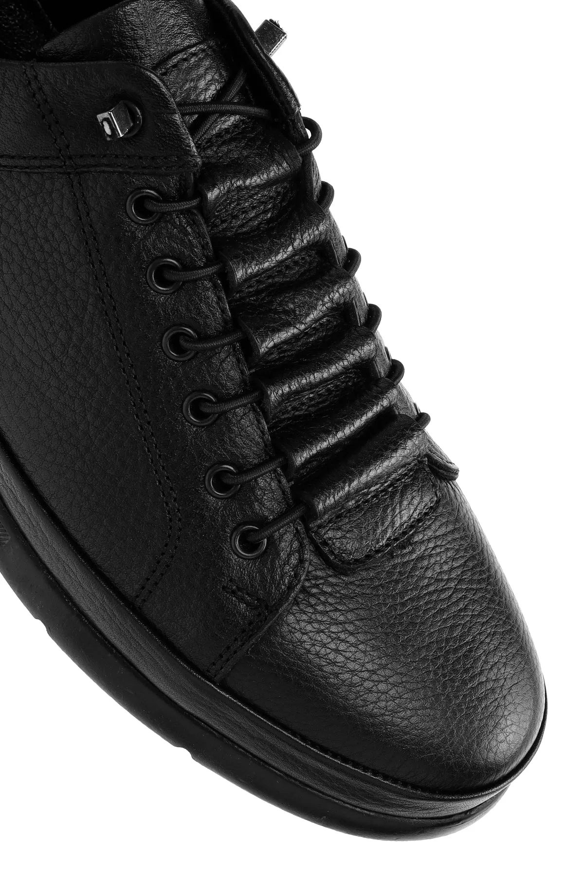 Erkek Siyah Bağcıklı Deri Sneaker