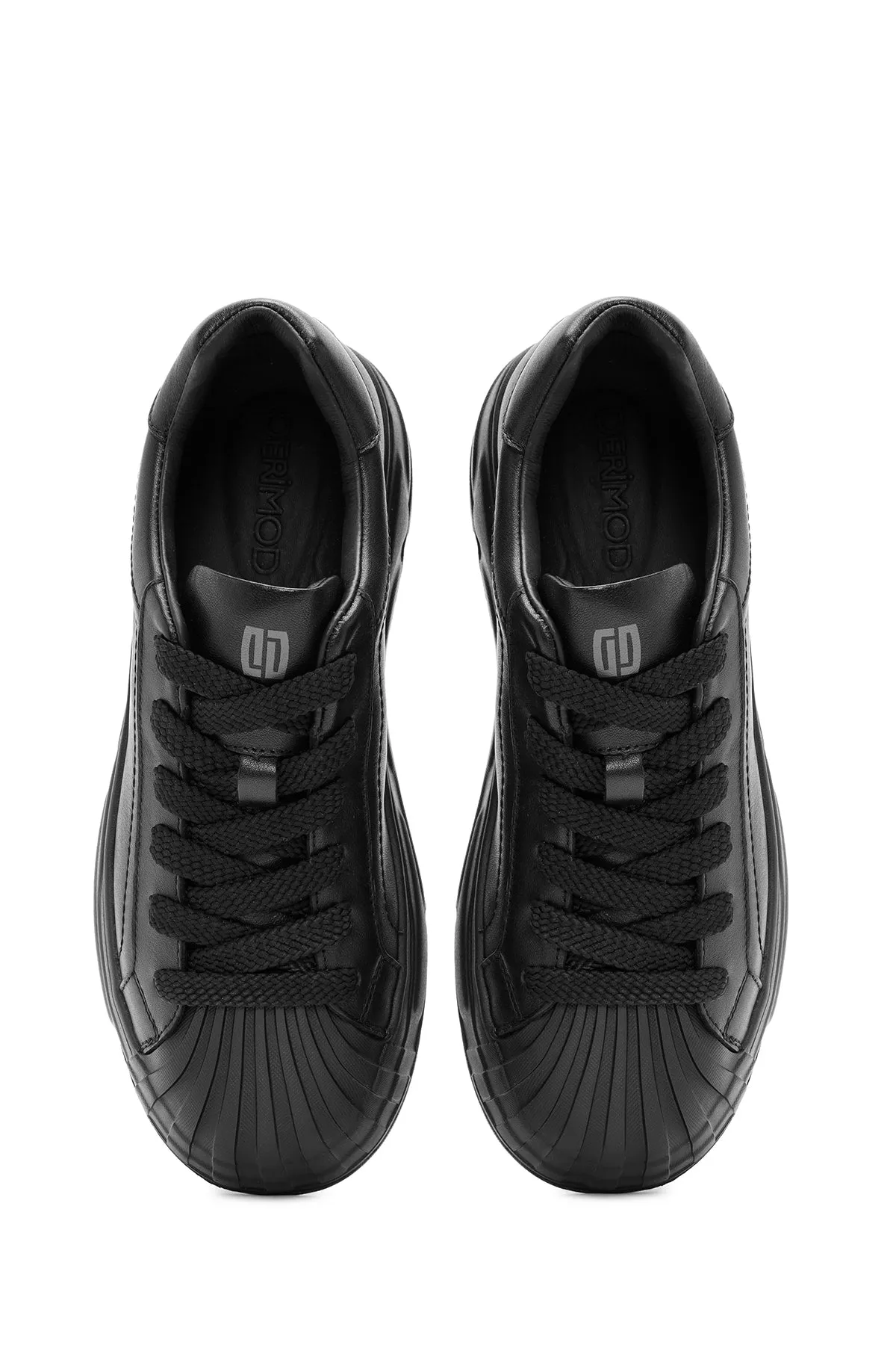 Erkek Siyah Bağcıklı Deri Sneaker