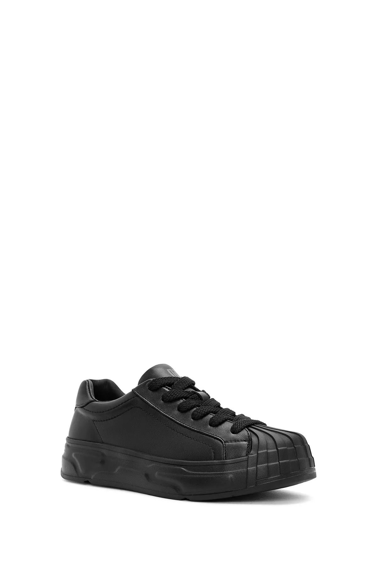 Erkek Siyah Bağcıklı Deri Sneaker