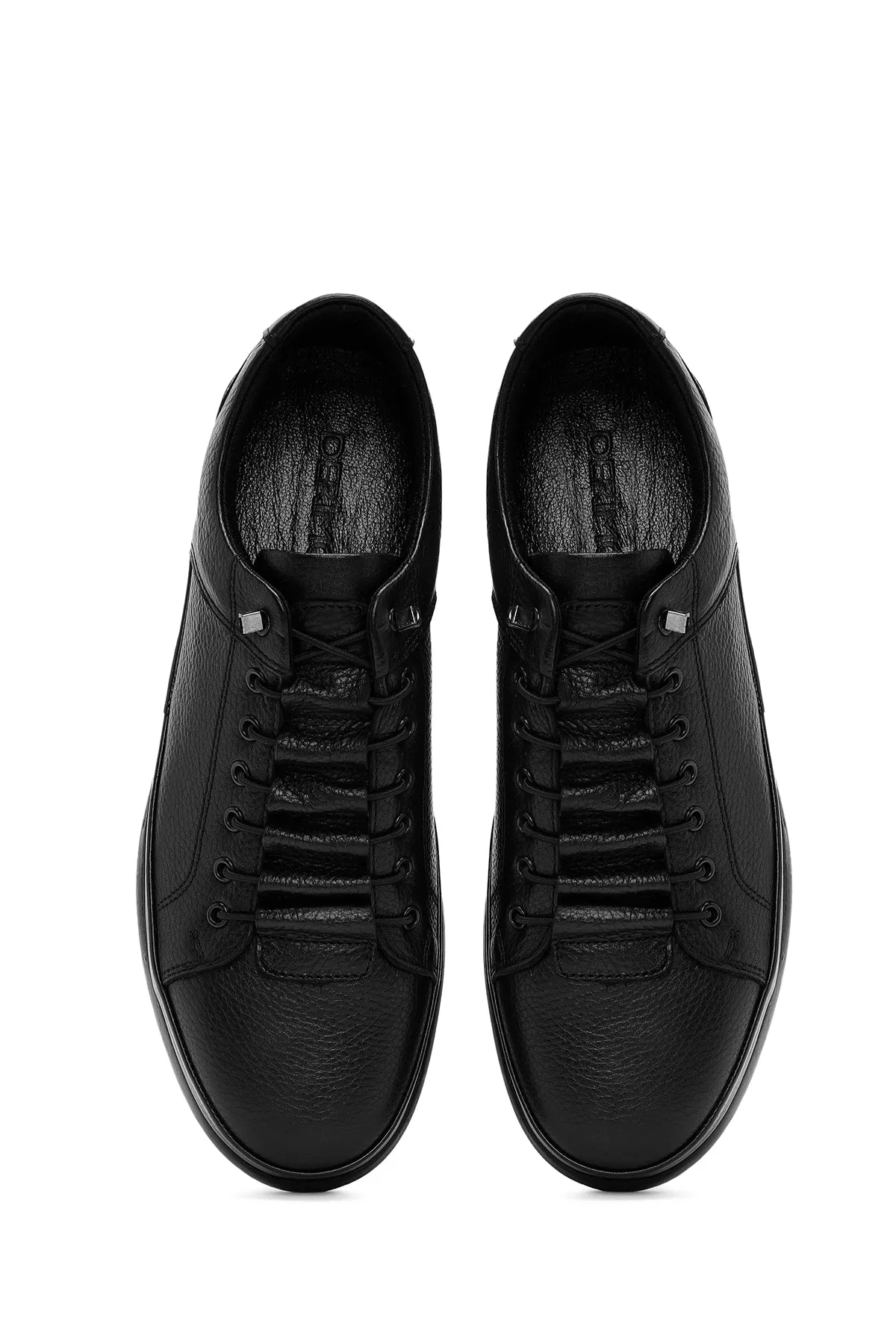 Erkek Siyah Bağcıklı Deri Sneaker