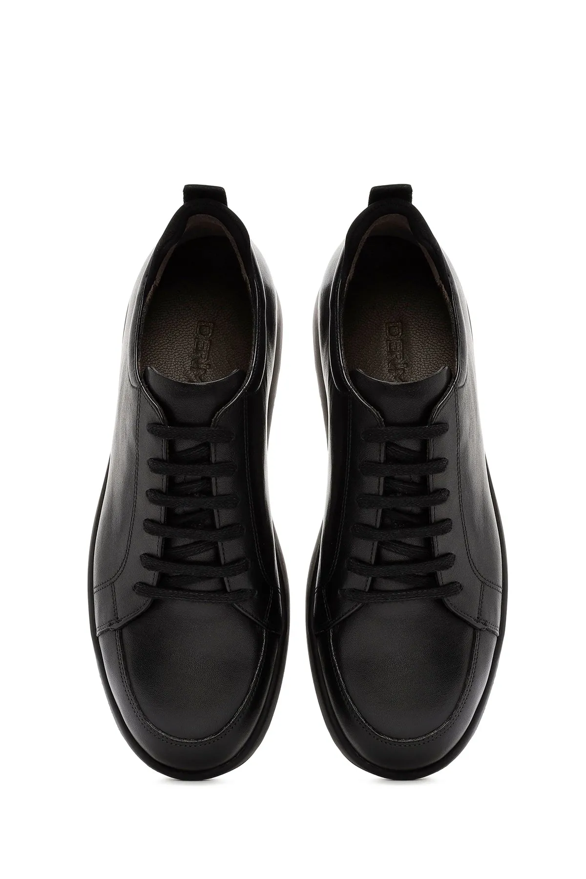 Erkek Siyah bağcıklı Deri Sneaker