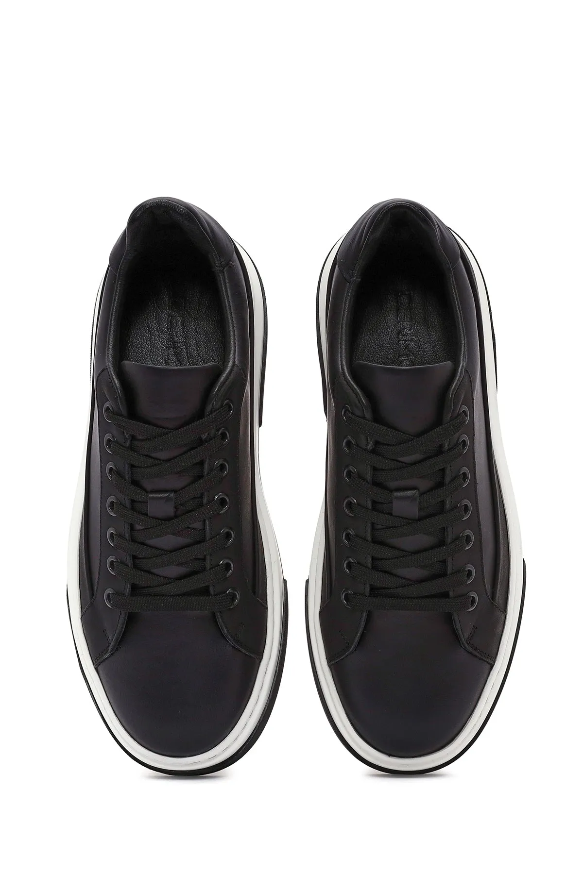 Erkek Siyah Bağcıklı Deri Sneaker