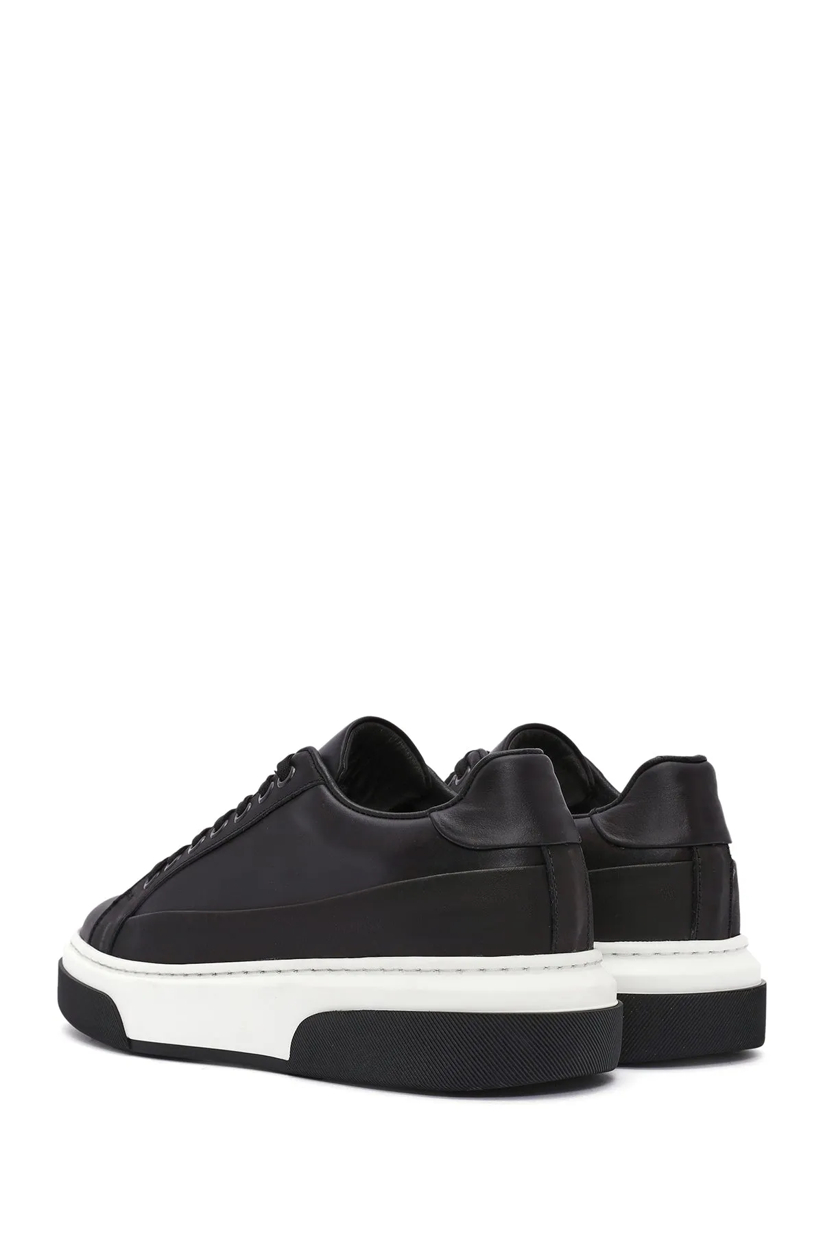 Erkek Siyah Bağcıklı Deri Sneaker