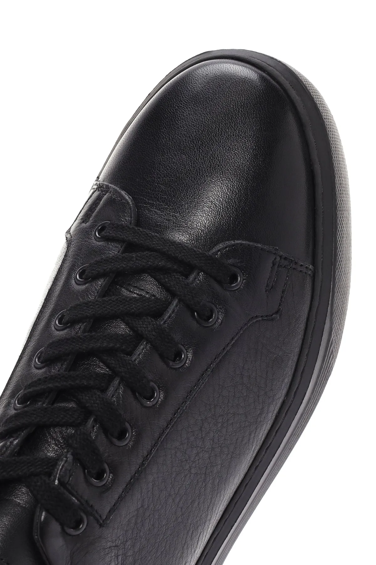Erkek Siyah Bağcıklı Deri Sneaker