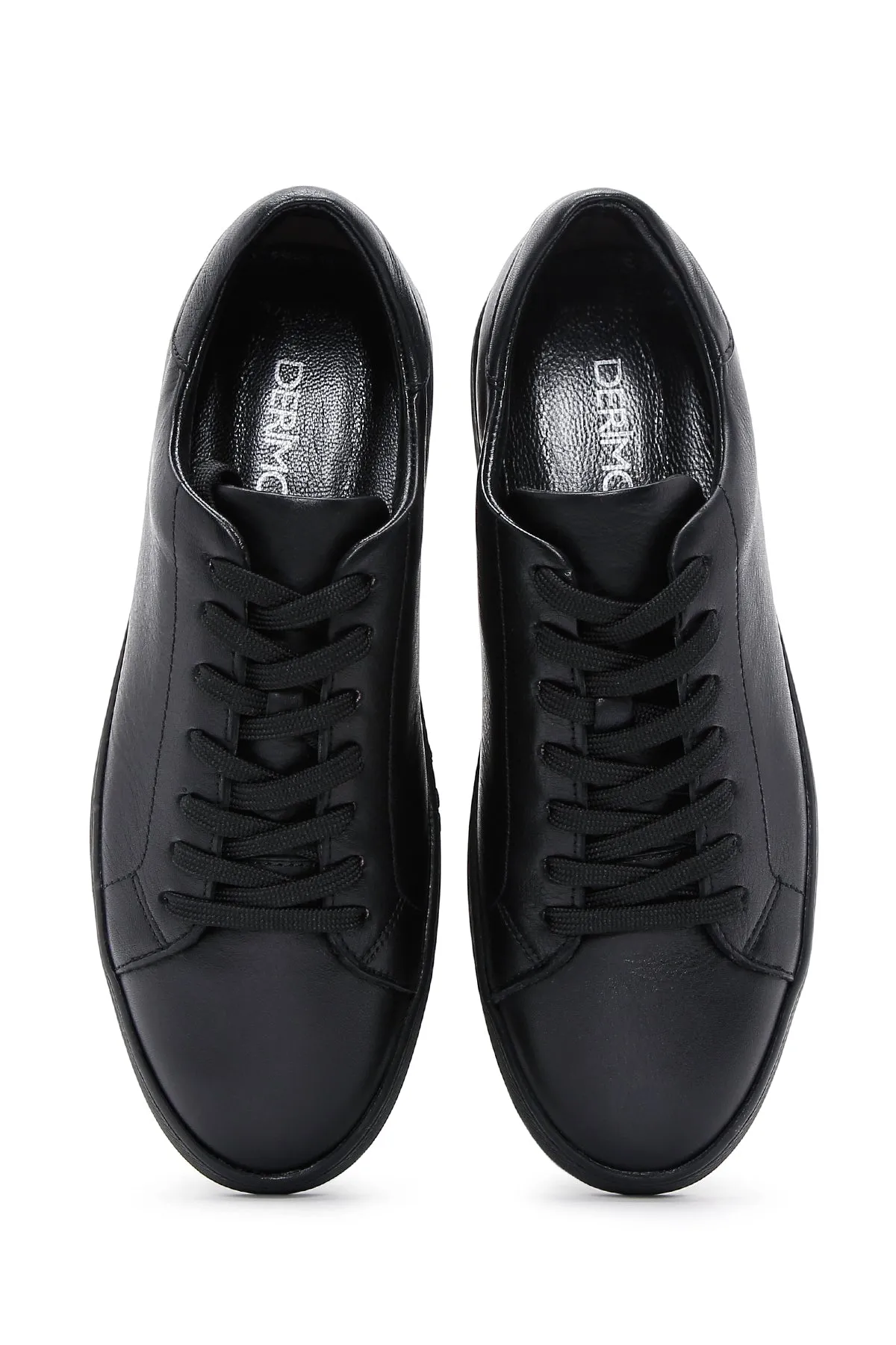 Erkek Siyah Bağcıklı Deri Sneaker