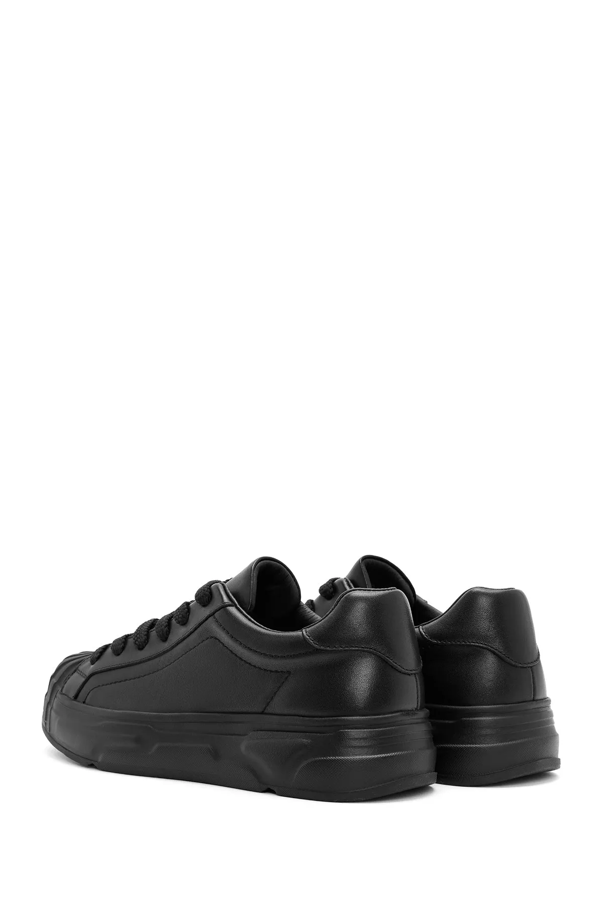Erkek Siyah Bağcıklı Deri Sneaker