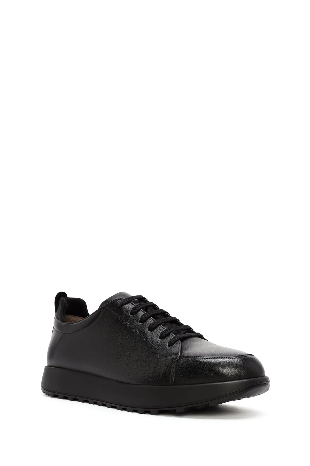 Erkek Siyah bağcıklı Deri Sneaker