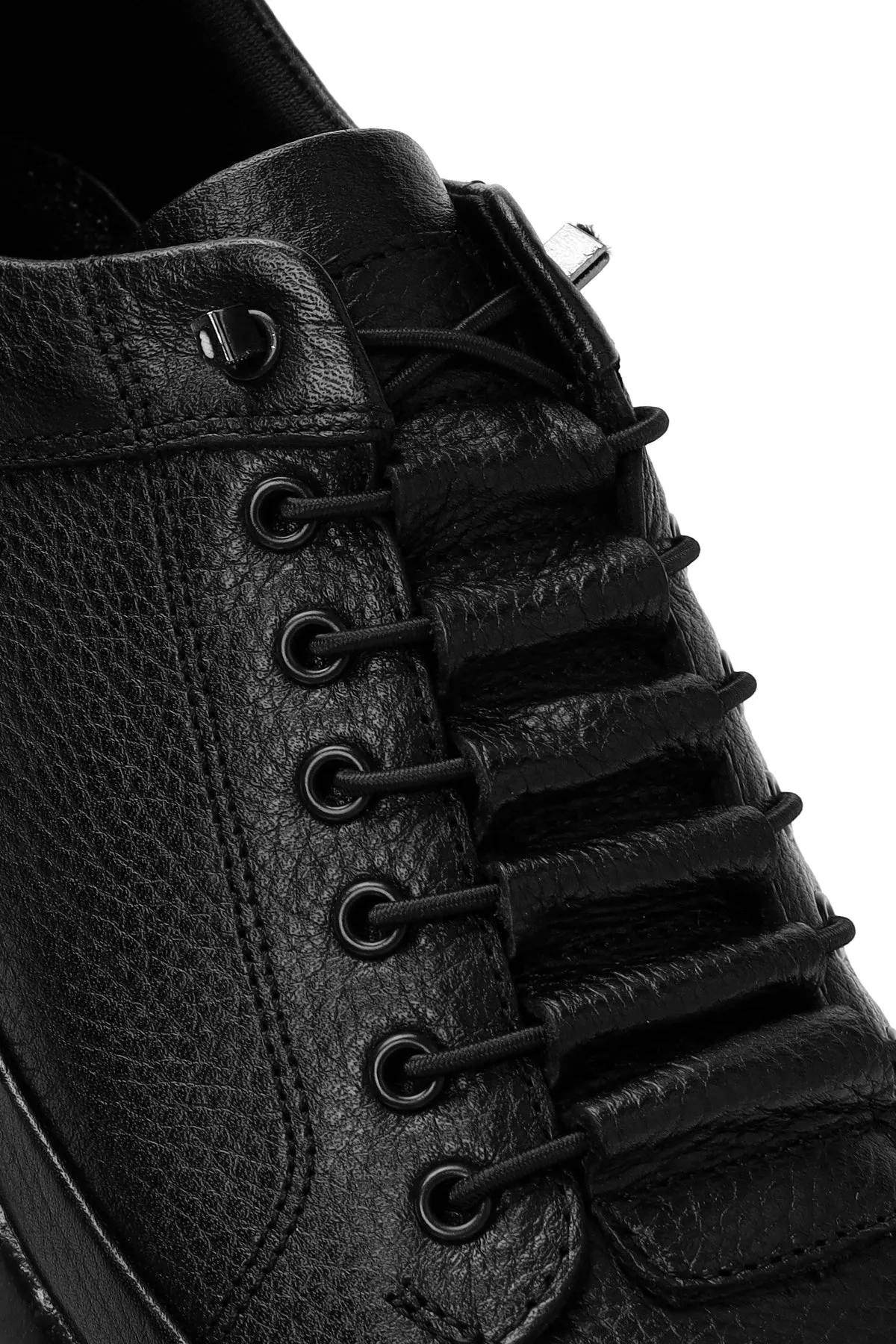 Erkek Siyah Bağcıklı Deri Sneaker