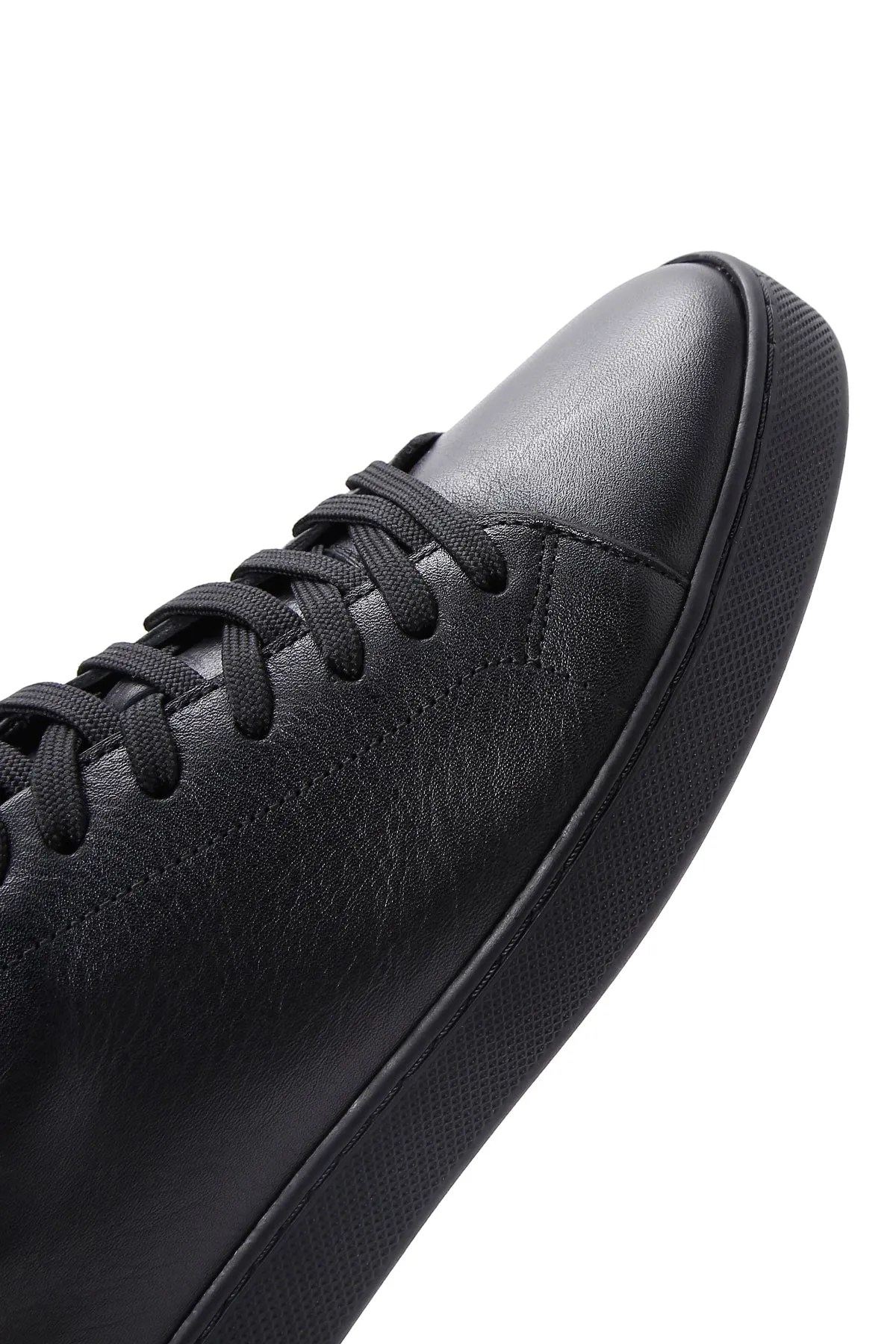 Erkek Siyah Bağcıklı Deri Sneaker