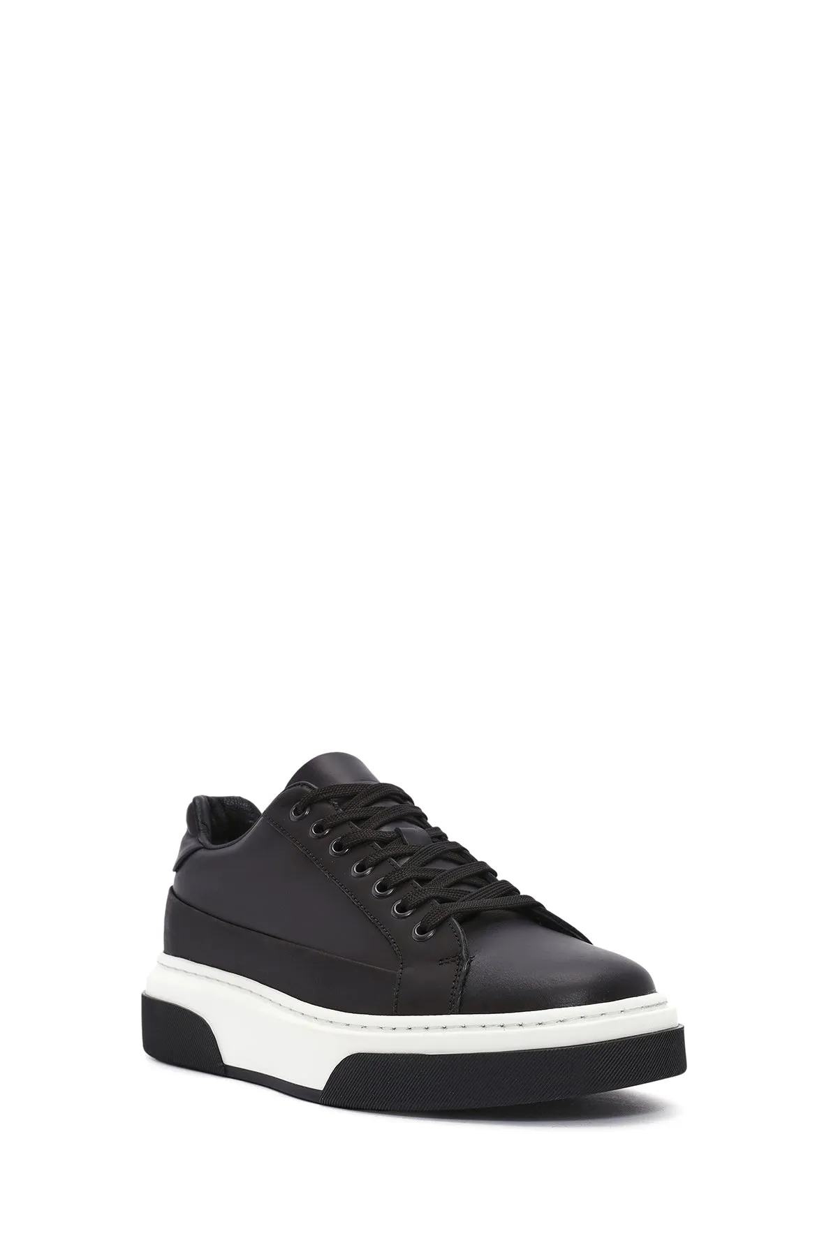 Erkek Siyah Bağcıklı Deri Sneaker