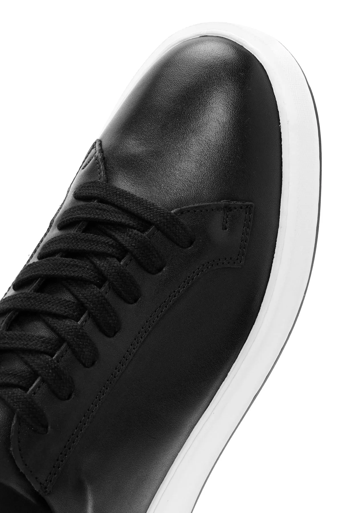 Erkek Siyah Bağcıklı Deri Sneaker
