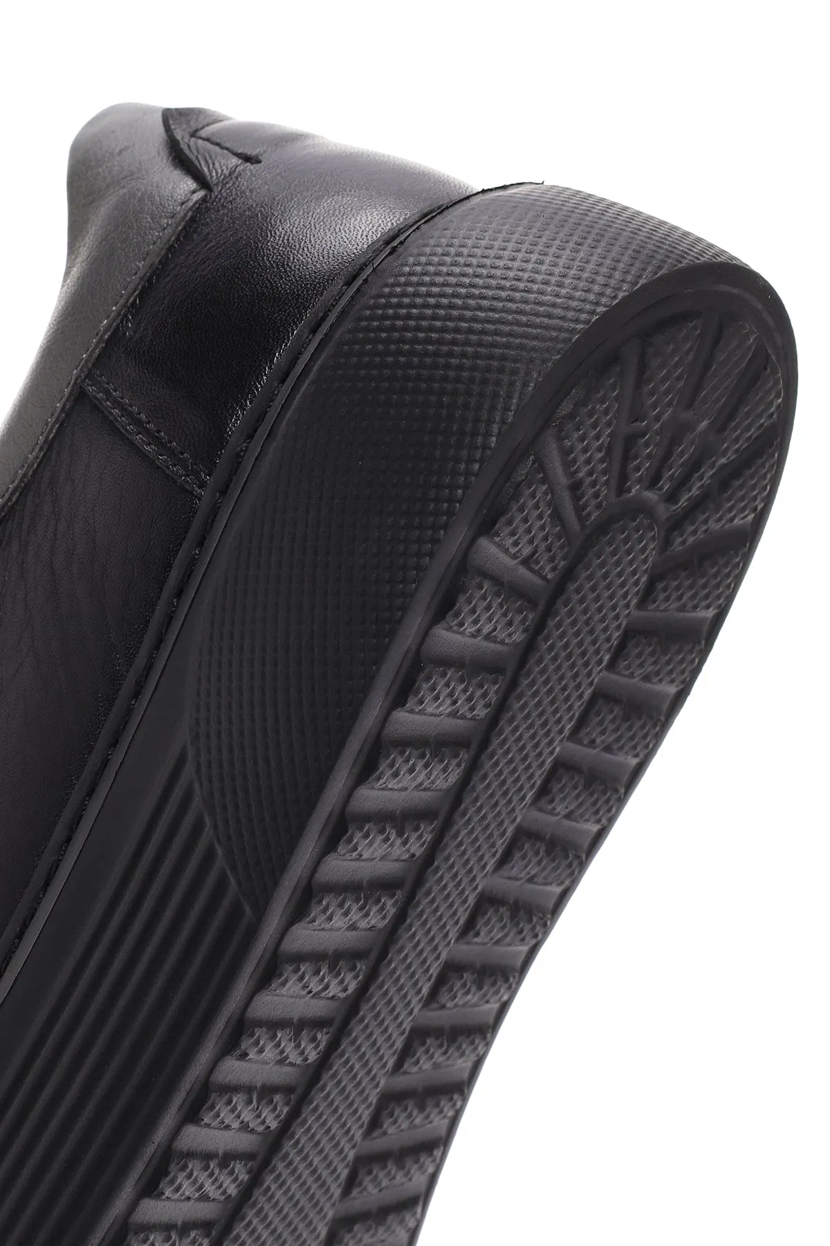 Erkek Siyah Bağcıklı Deri Sneaker