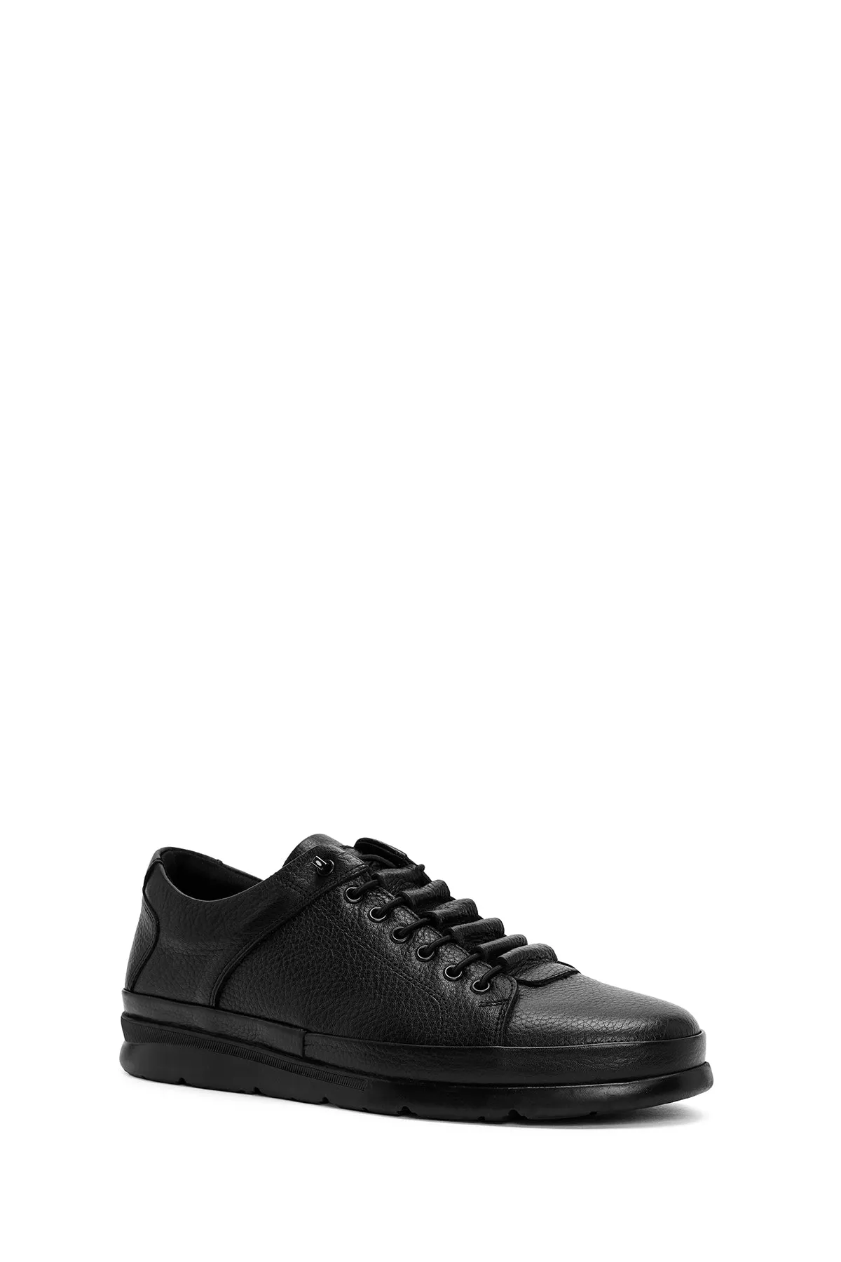 Erkek Siyah Bağcıklı Deri Sneaker